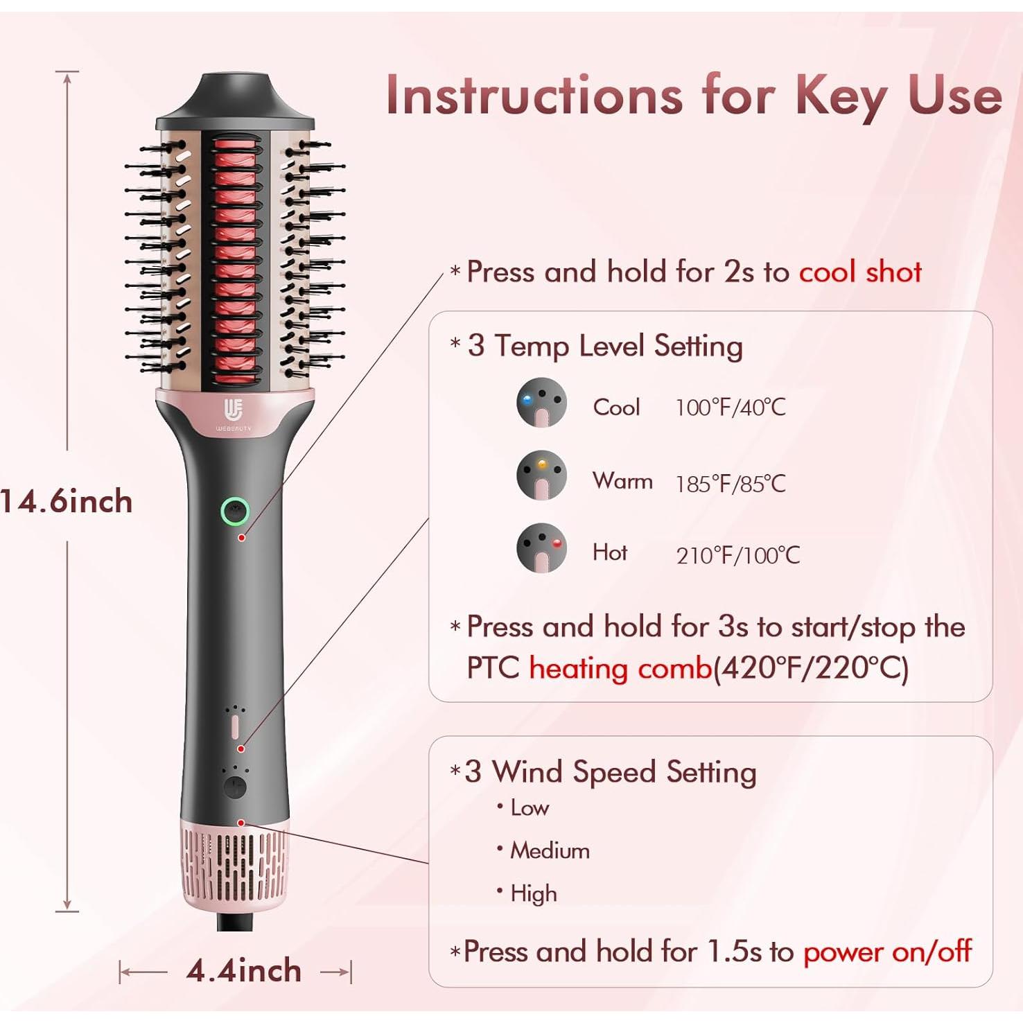 Cepillo Secador de Cabello WEBEAUTY 2 en 1 Dorado 110,000 RPM