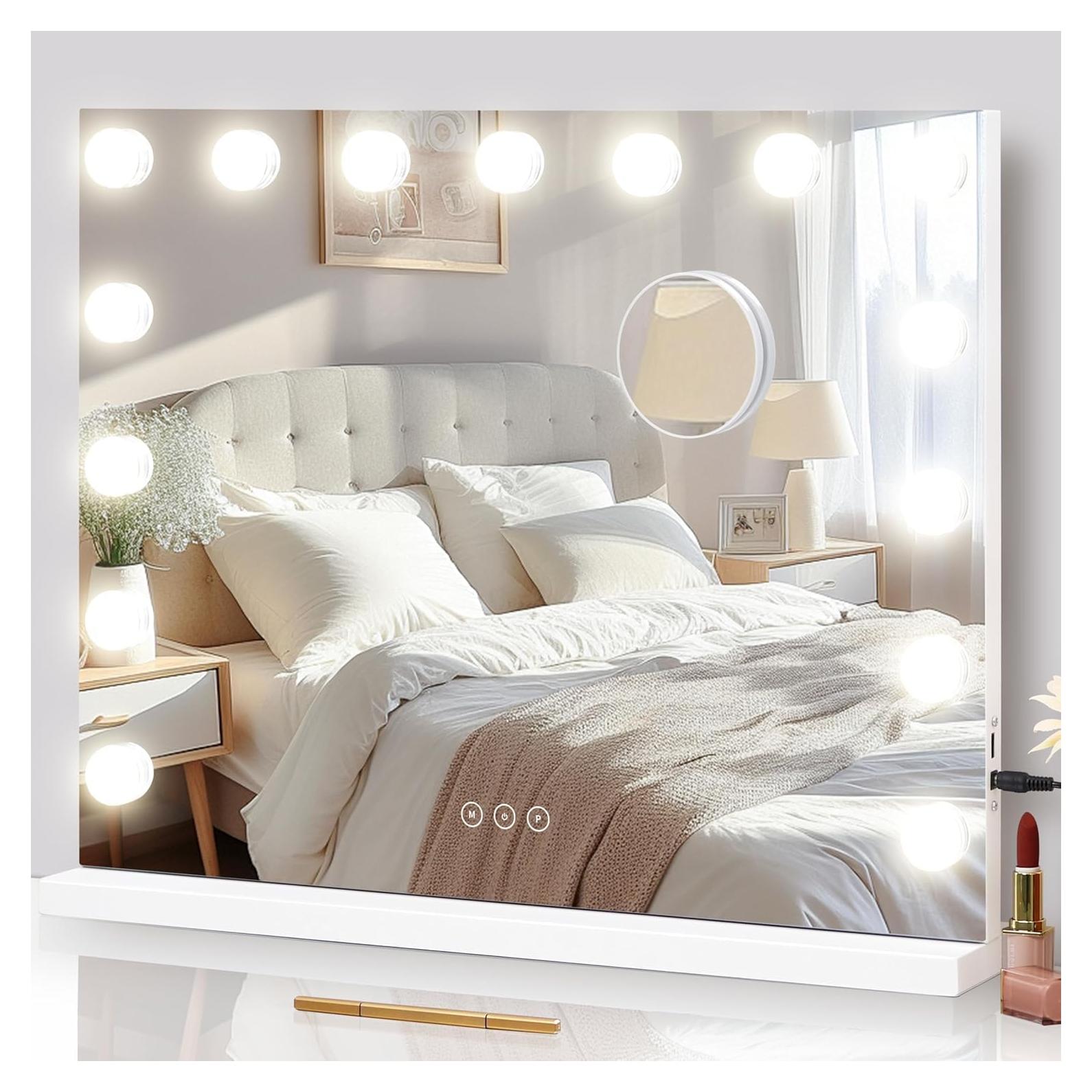 Espejo de tocador iluminado NUSVAN 58x46 cm 10X aumento USB