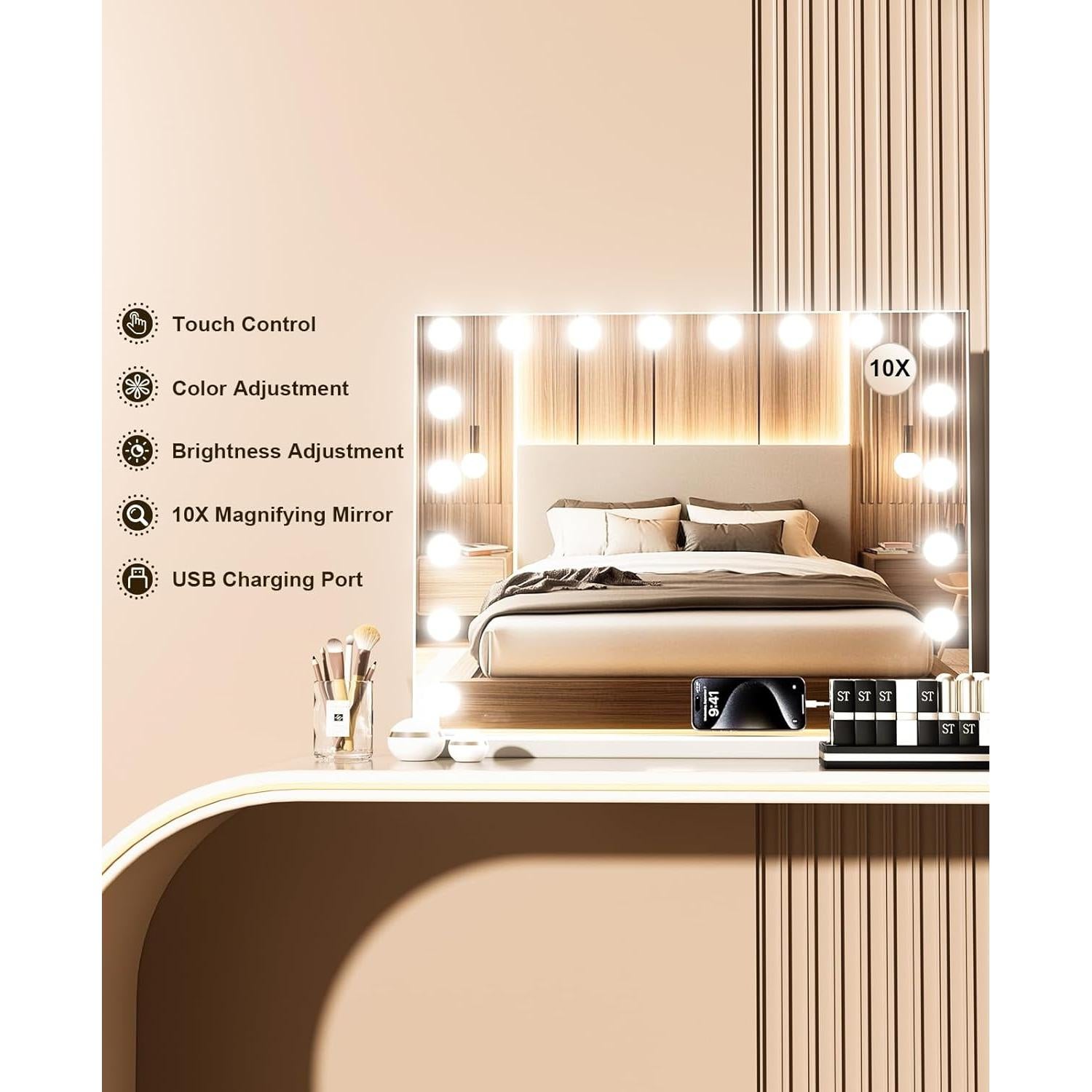 Espejo de Tocador LED DKGEVEAO 70.1x54.9cm con 18 Bombillas