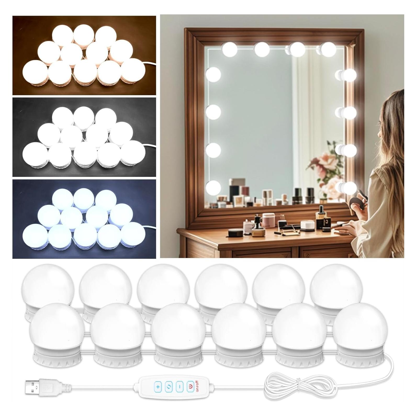 Luces de Espejo LED NEWKAZ con 12 Bombillas Adhesivas 3000K-6500K