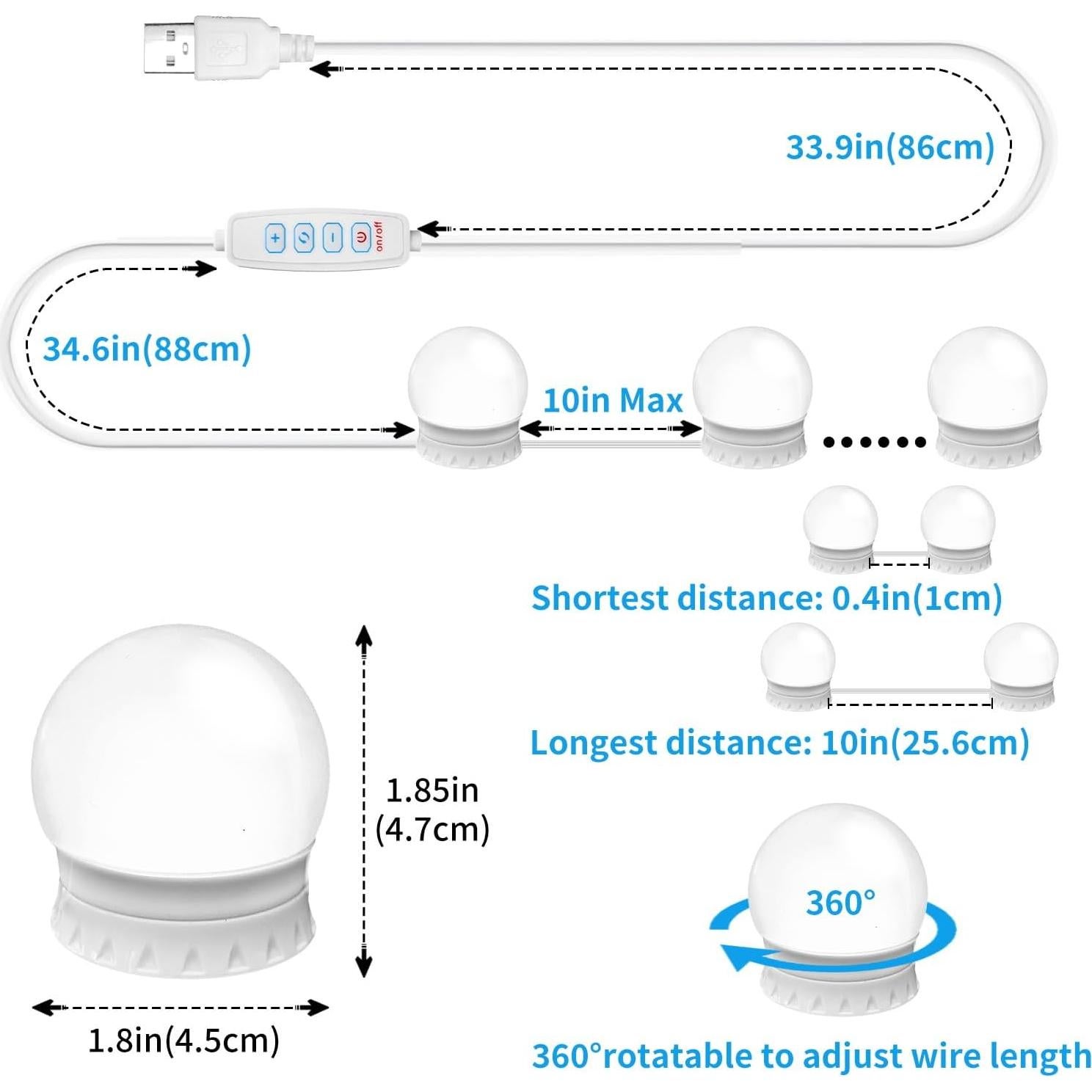 Luces de Espejo LED NEWKAZ con 12 Bombillas Adhesivas 3000K-6500K