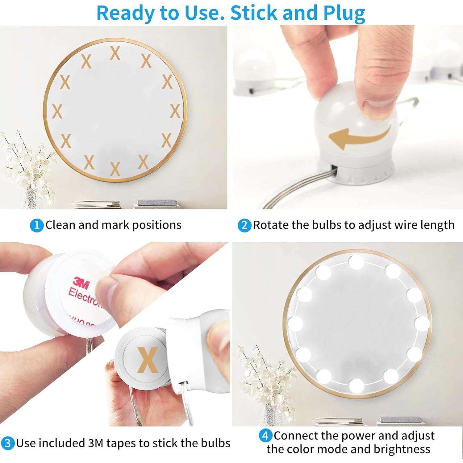 Luces de Espejo LED NEWKAZ con 12 Bombillas Adhesivas 3000K-6500K