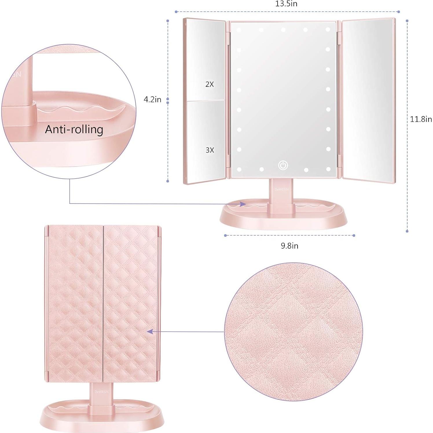 Espejo de Maquillaje Iluminado Deweisn Tri-Fold Rosa 21 LED
