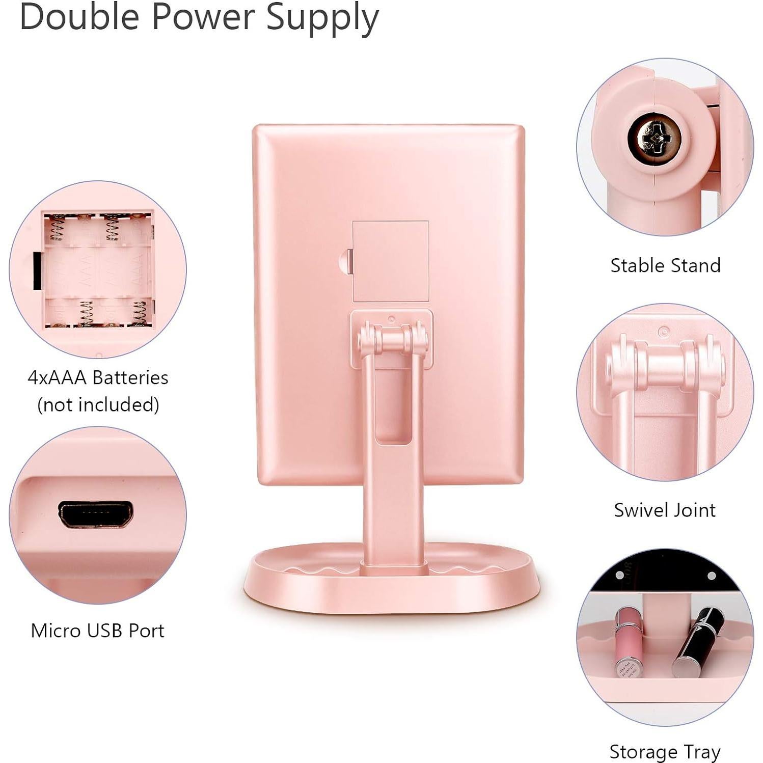 Espejo de Maquillaje Iluminado Deweisn Tri-Fold Rosa 21 LED