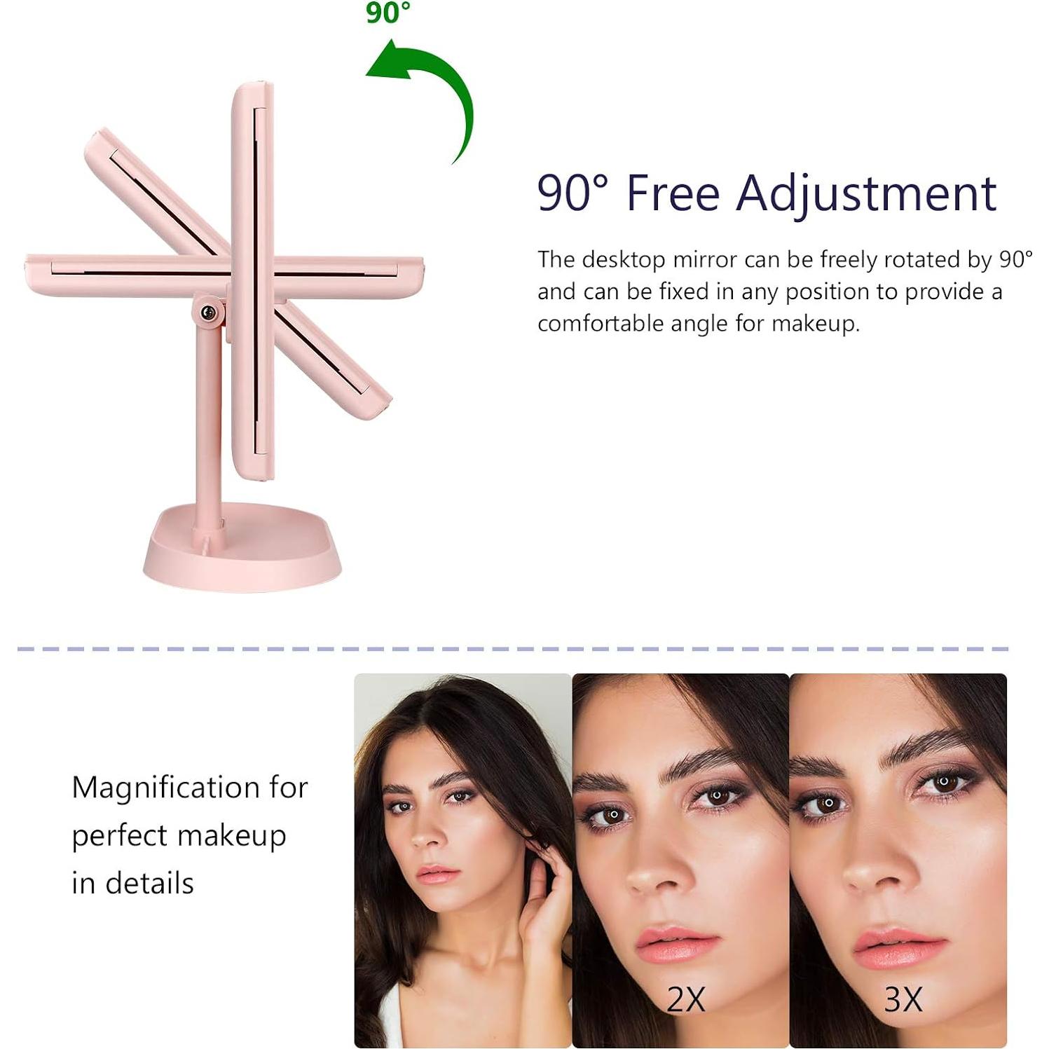 Espejo de Maquillaje Iluminado Deweisn Tri-Fold Rosa 21 LED