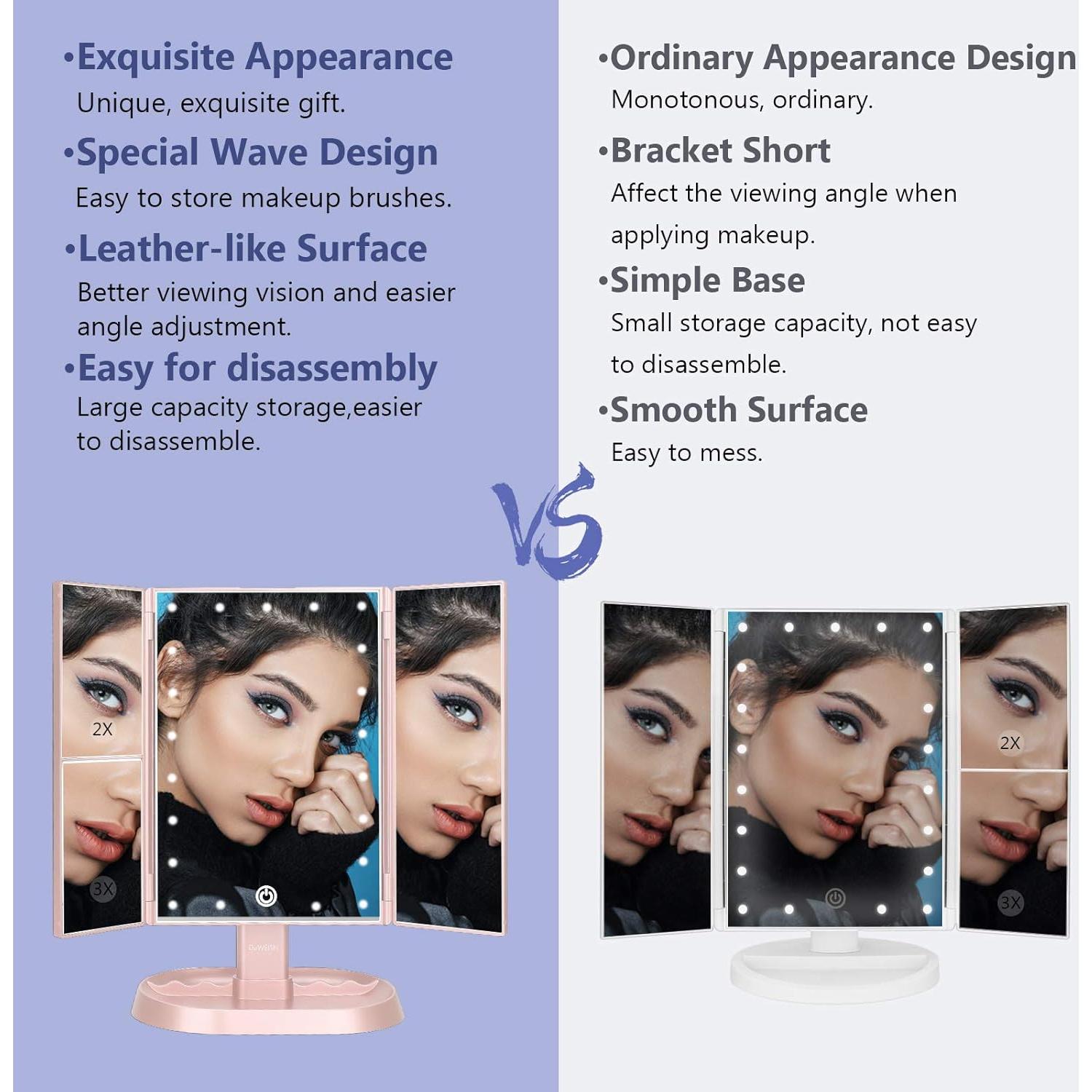 Espejo de Maquillaje Iluminado Deweisn Tri-Fold Rosa 21 LED