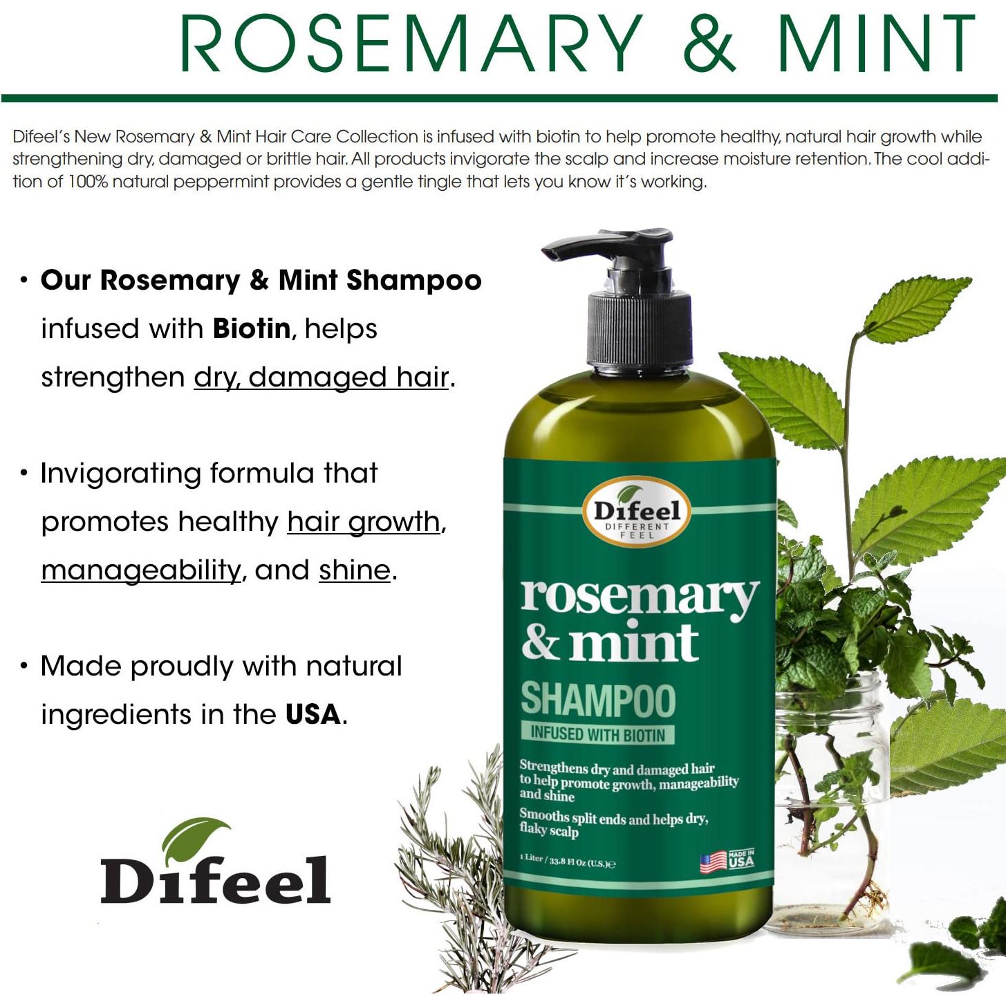 Champú Fortalecedor Difeel Romero y Menta 1 L con Biotina