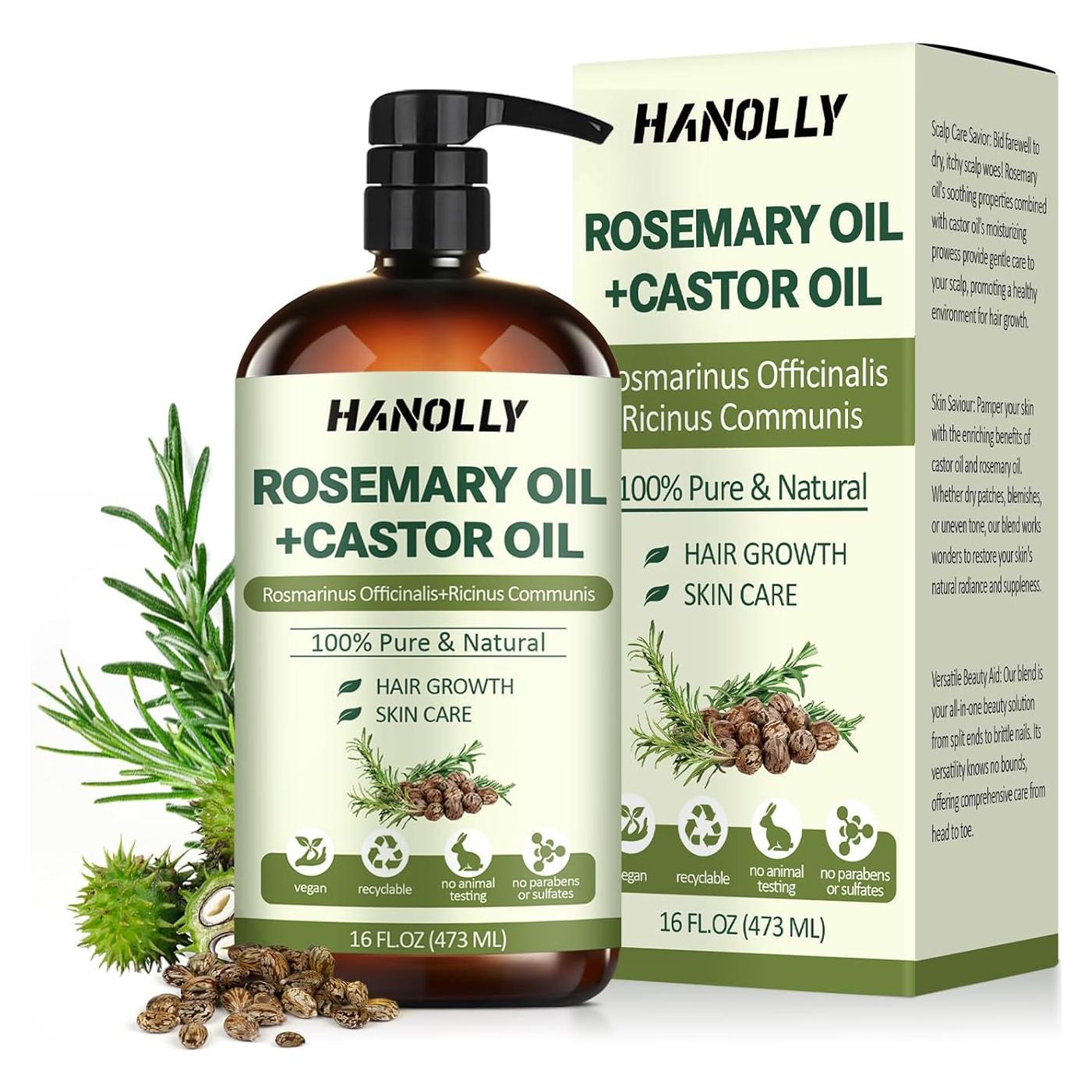 Aceite de Romero y Ricino Hanolly 473ml - Crecimiento Cabello