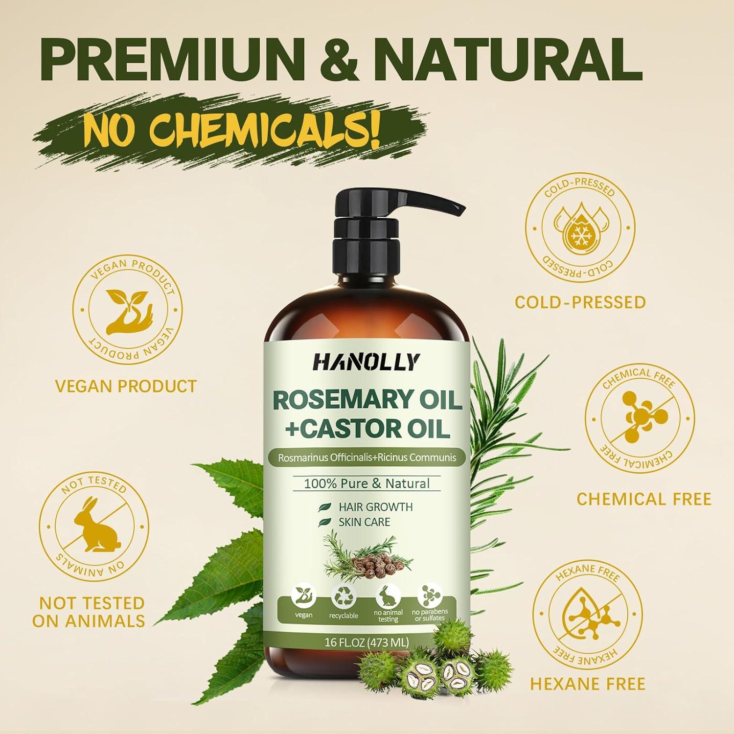 Aceite de Romero y Ricino Hanolly 473ml - Crecimiento Cabello