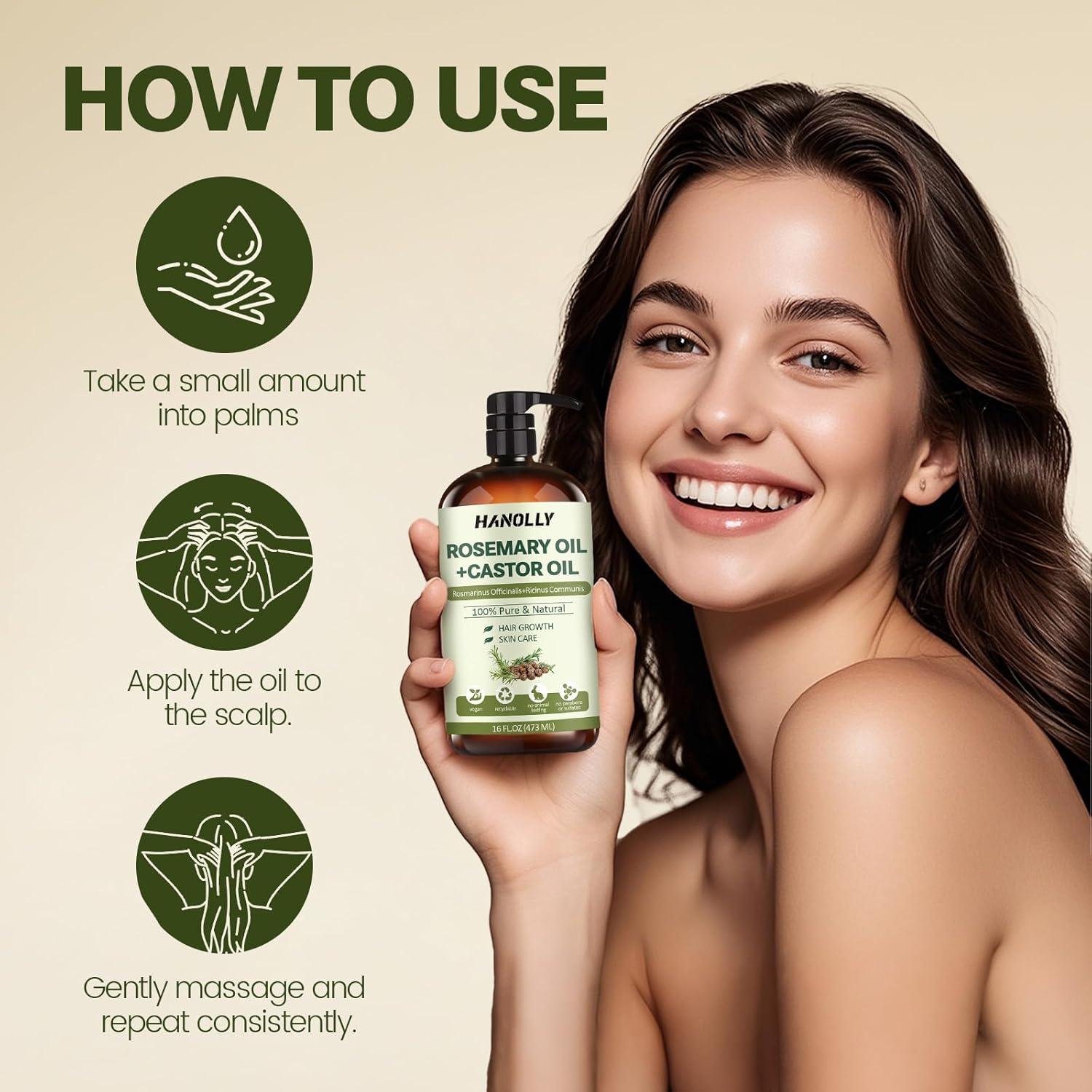 Aceite de Romero y Ricino Hanolly 473ml - Crecimiento Cabello