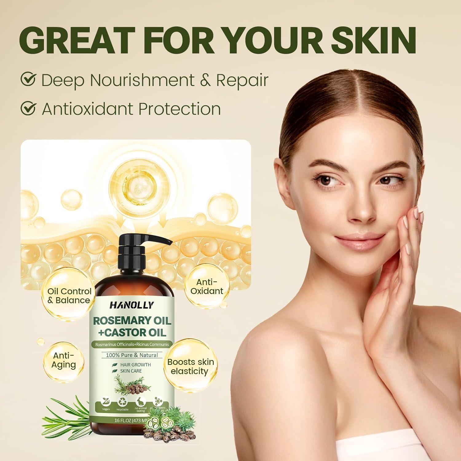 Aceite de Romero y Ricino Hanolly 473ml - Crecimiento Cabello