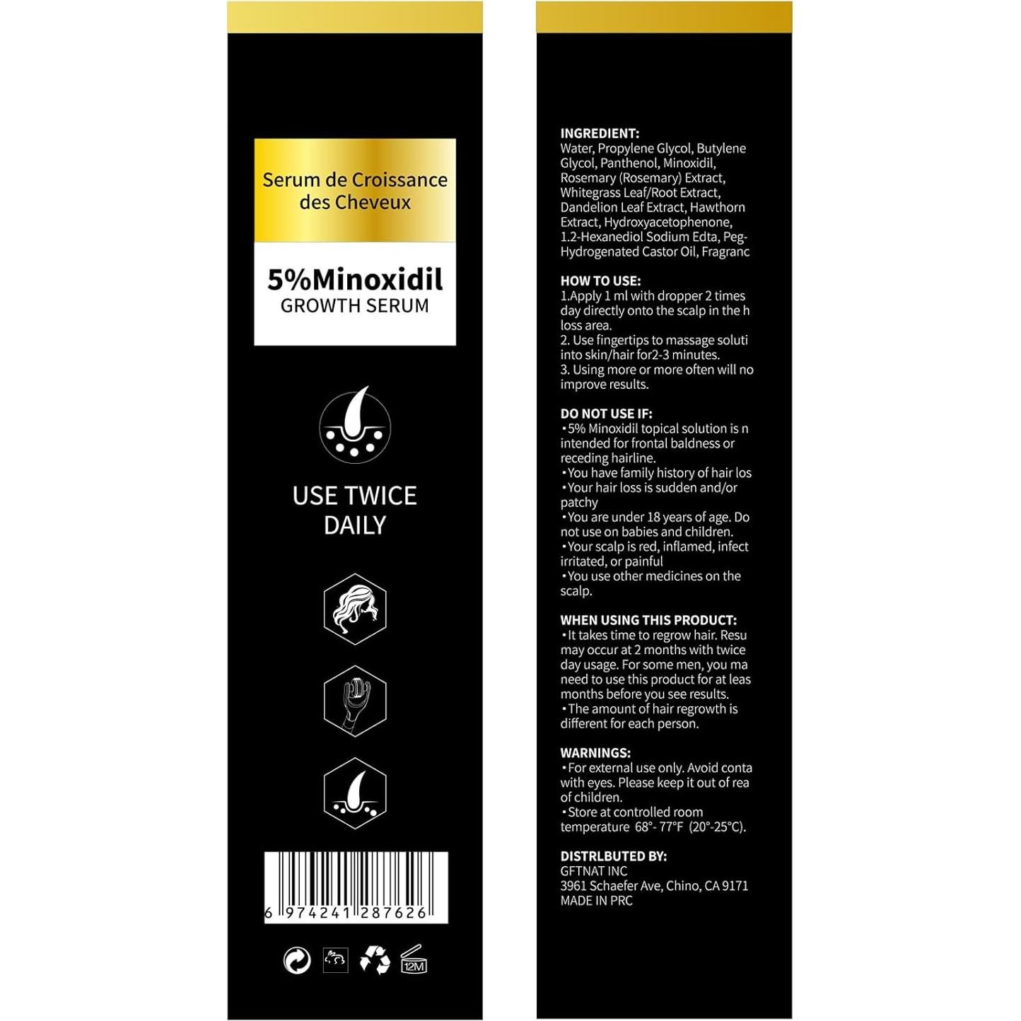 Suero de Crecimiento Capilar 5% Minoxidil GFTNAT 120ml