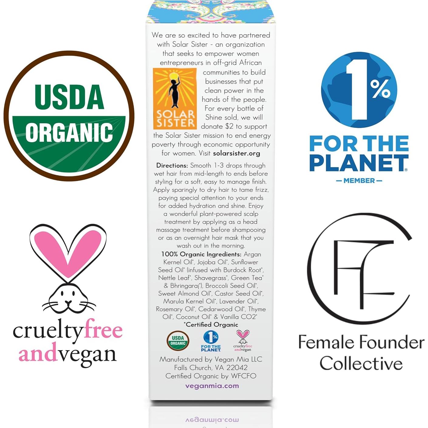 Aceite Capilar Orgánico Vegan Mia 90ml - Crecimiento y Brillo