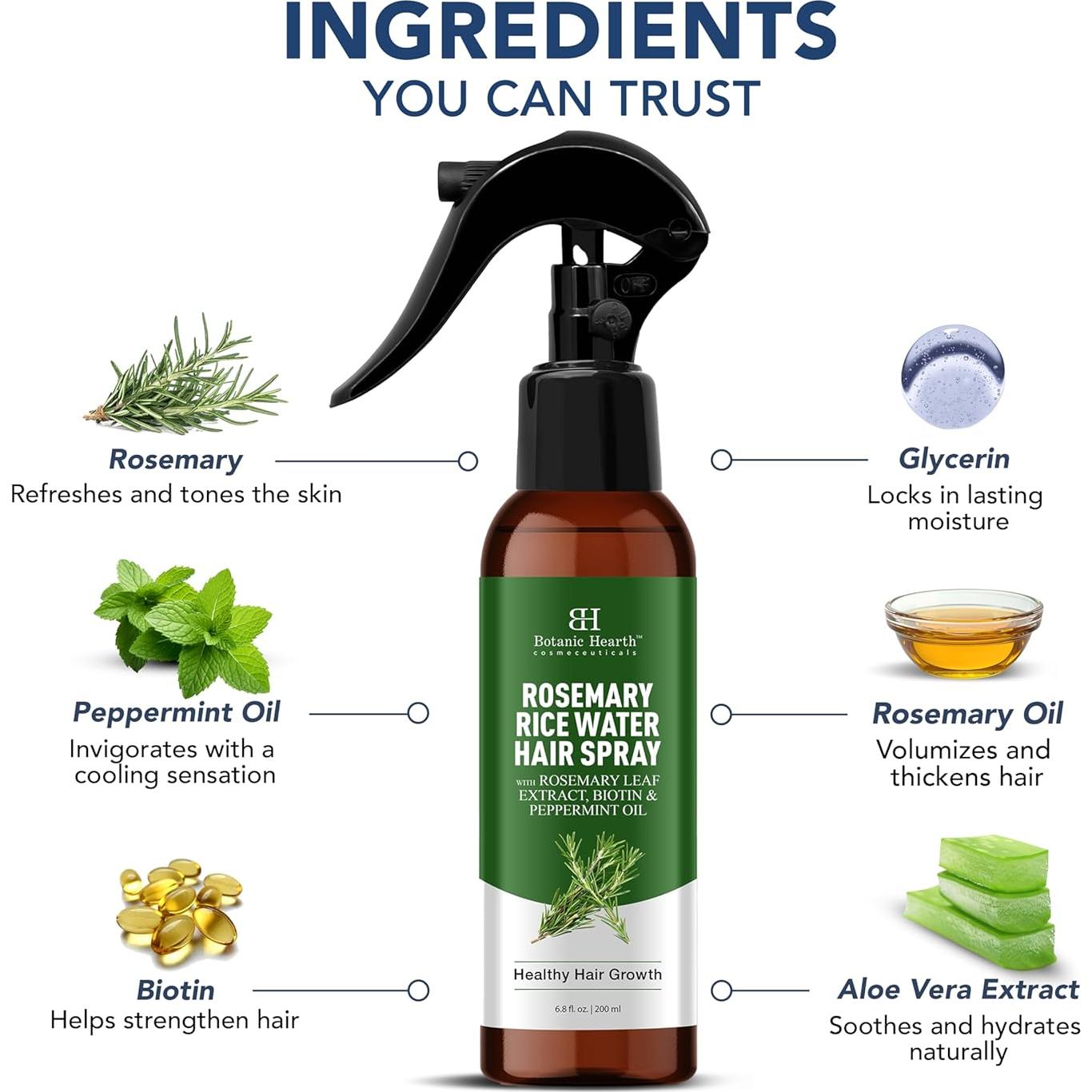 Botanic Hearth Spray de Agua de Romero 200 ml para Crecimiento Capilar