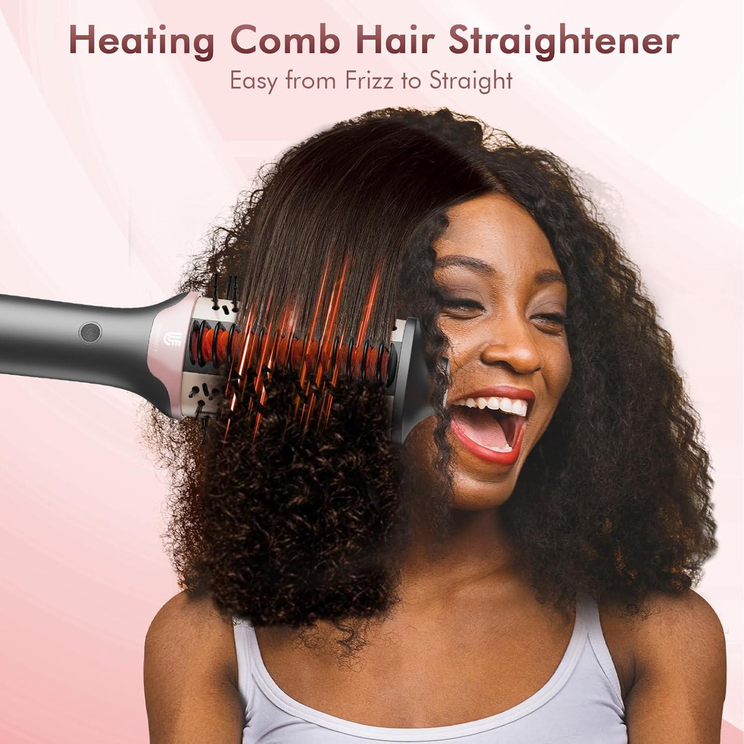 2-in-1 Blow Dryer Brush & Hair Straightener, Ionic & Ceramic Thermal Brush with Adjustable Heat & Cool Shot 110000 RPM Motor High-Speed Motor for Frizz-Free, Smoother & Voluminous Hair, Grey with Use