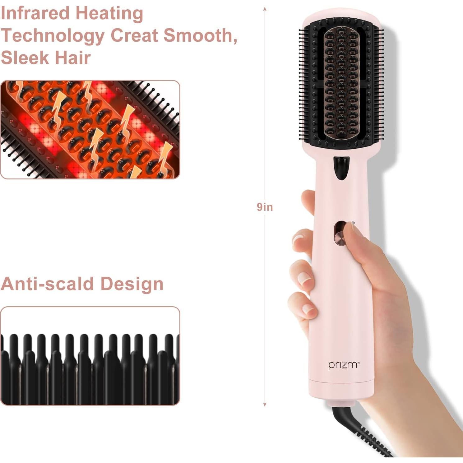 Cepillo Alisador y Secador Prizm Rosa 3 Modos Iones Negativos