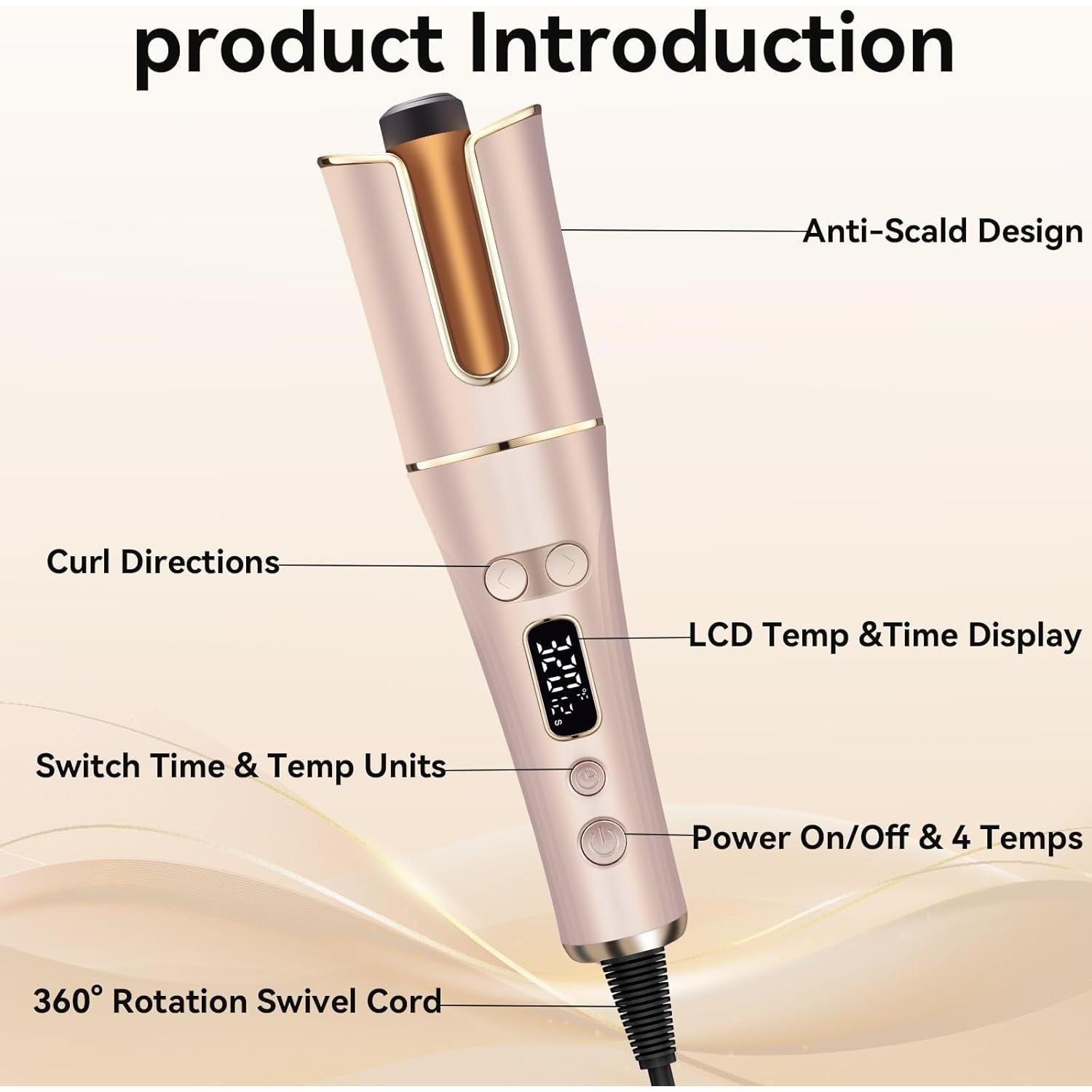 Rizador Automático EIHOO 1" (2.54 cm) Rosa con Pantalla LCD