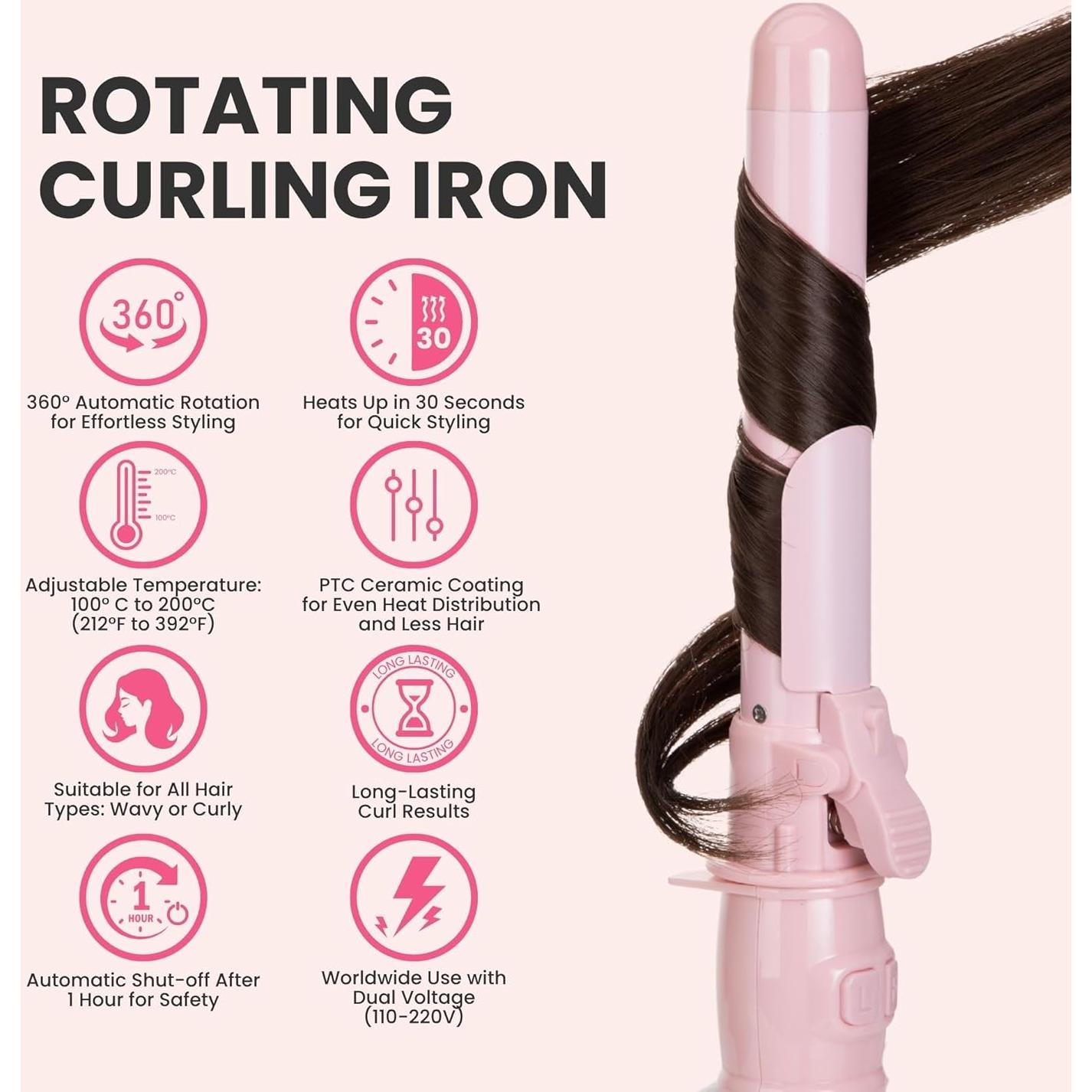 Plancha de Rizar Automática Honey Coco 2.69 cm Rosa