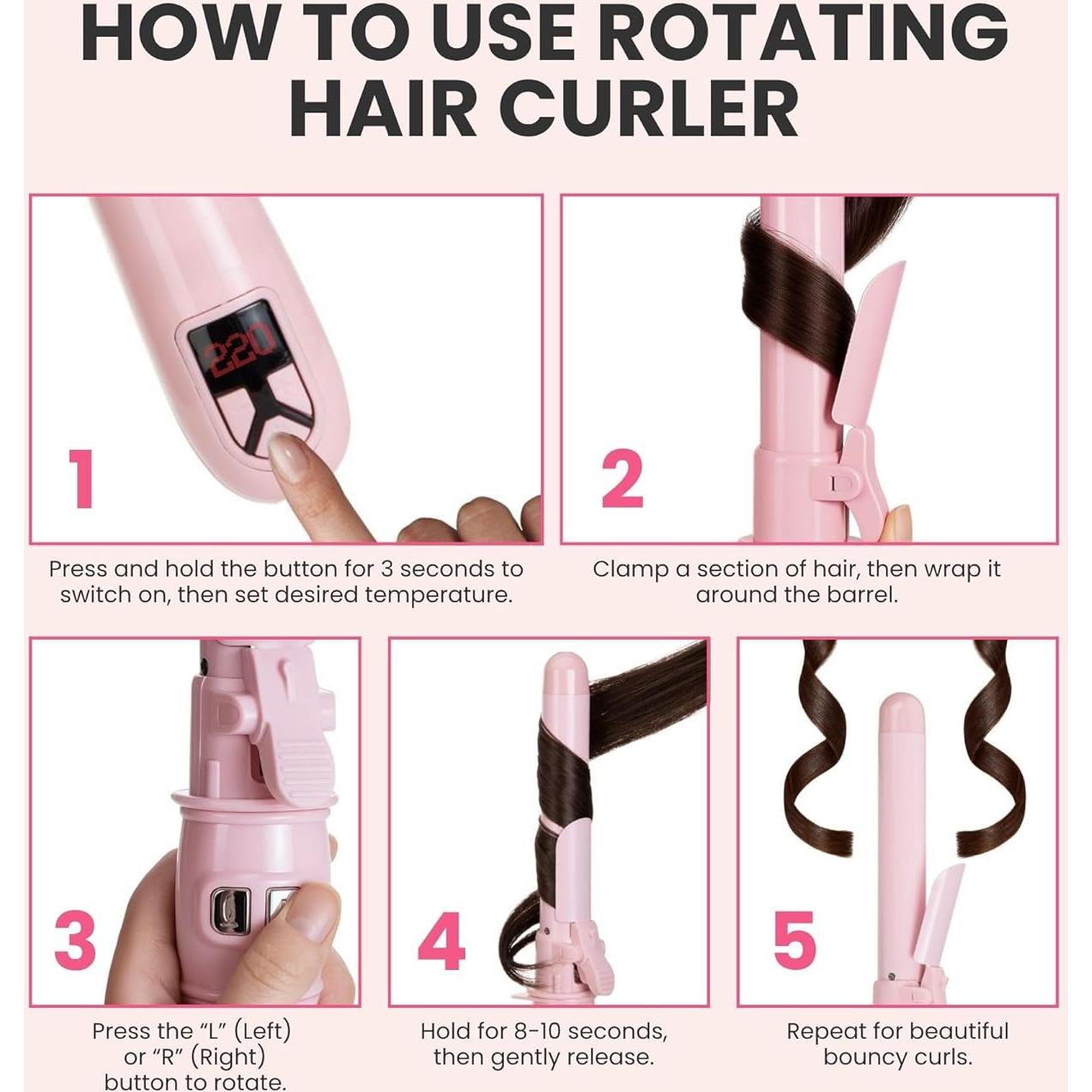 Plancha de Rizar Automática Honey Coco 2.69 cm Rosa