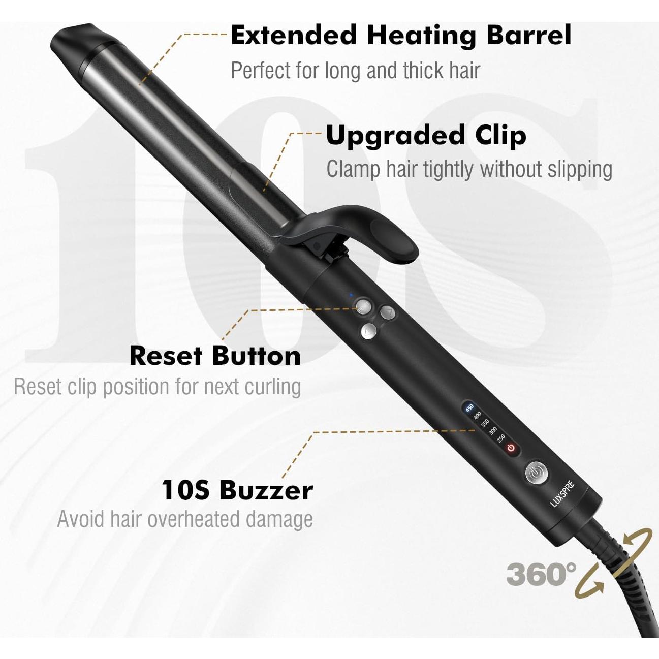 Plancha de Rizar Rotativa Luxspire 3.18 cm Automática Negra