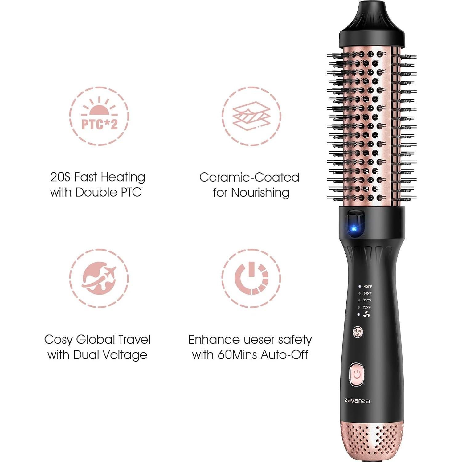 Cepillo Térmico Zavarea HL910-BK 3.81cm Cerámica Iones Negativos