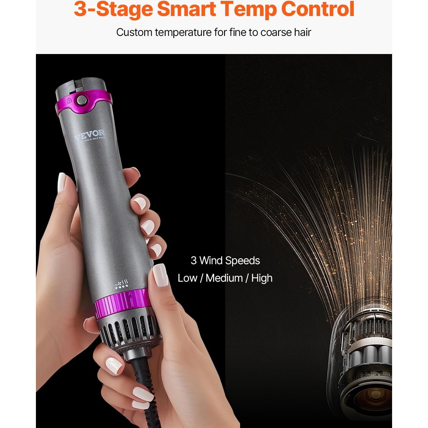 Cepillo Secador y Estilizador VEVOR 5-en-1 con 3 Cabezas