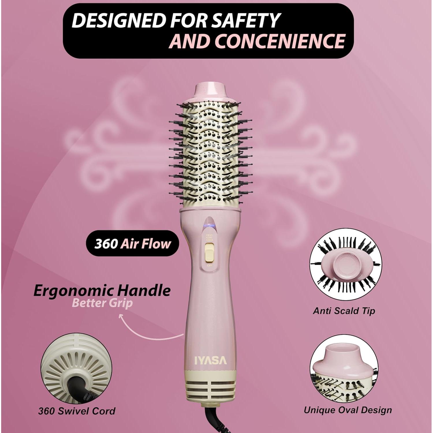 Cepillo Secador IYASA 4-en-1 Rosa y Dorado, 30.16 cm