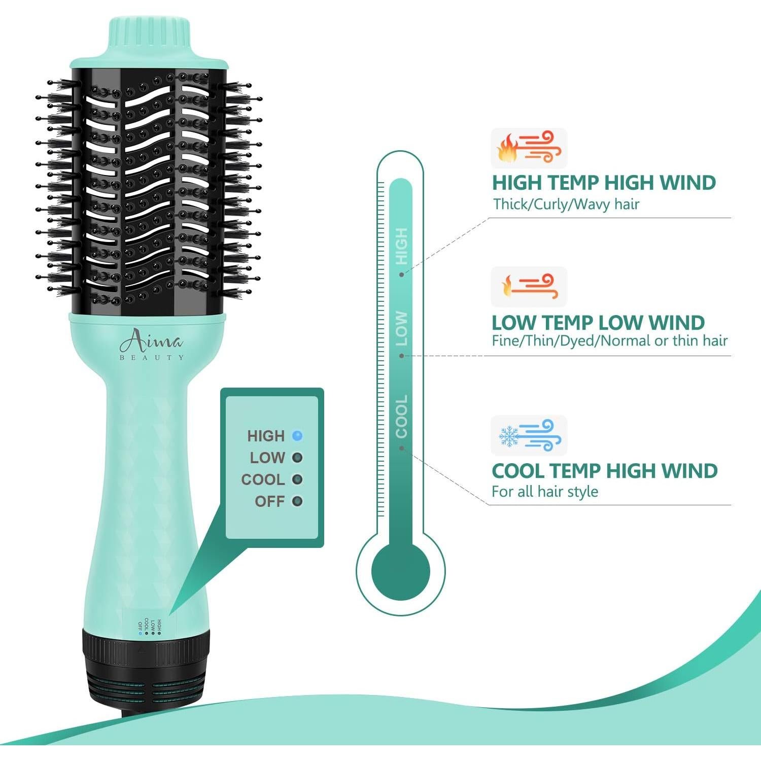 Cepillo Secador Voluminizador Aima Beauty 4 en 1 Verde Claro
