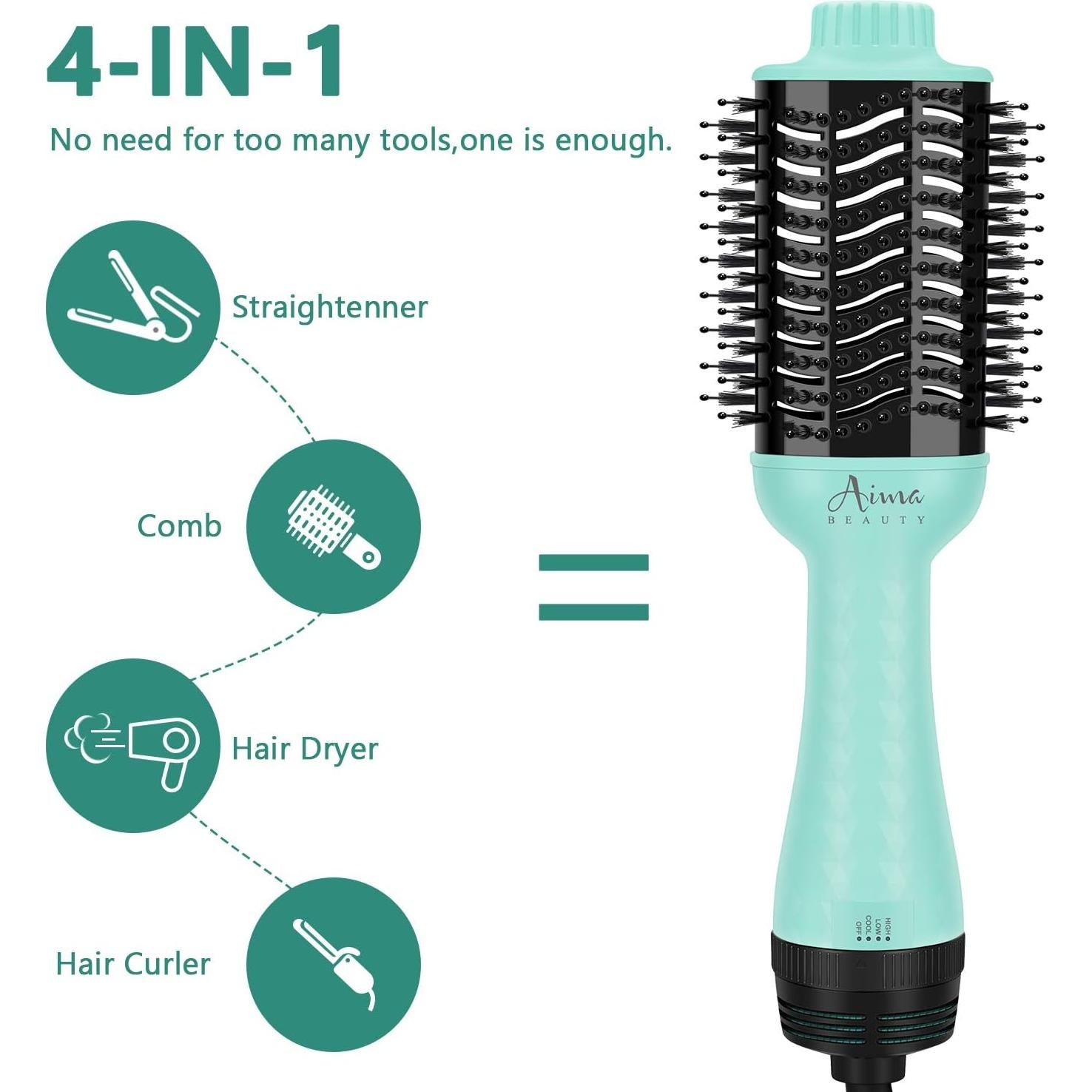 Cepillo Secador Voluminizador Aima Beauty 4 en 1 Verde Claro