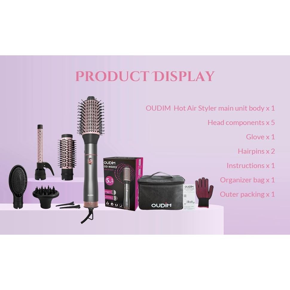 Set de Cepillo Secador de Cabello Yueli 5 en 1 con Iones Negativos