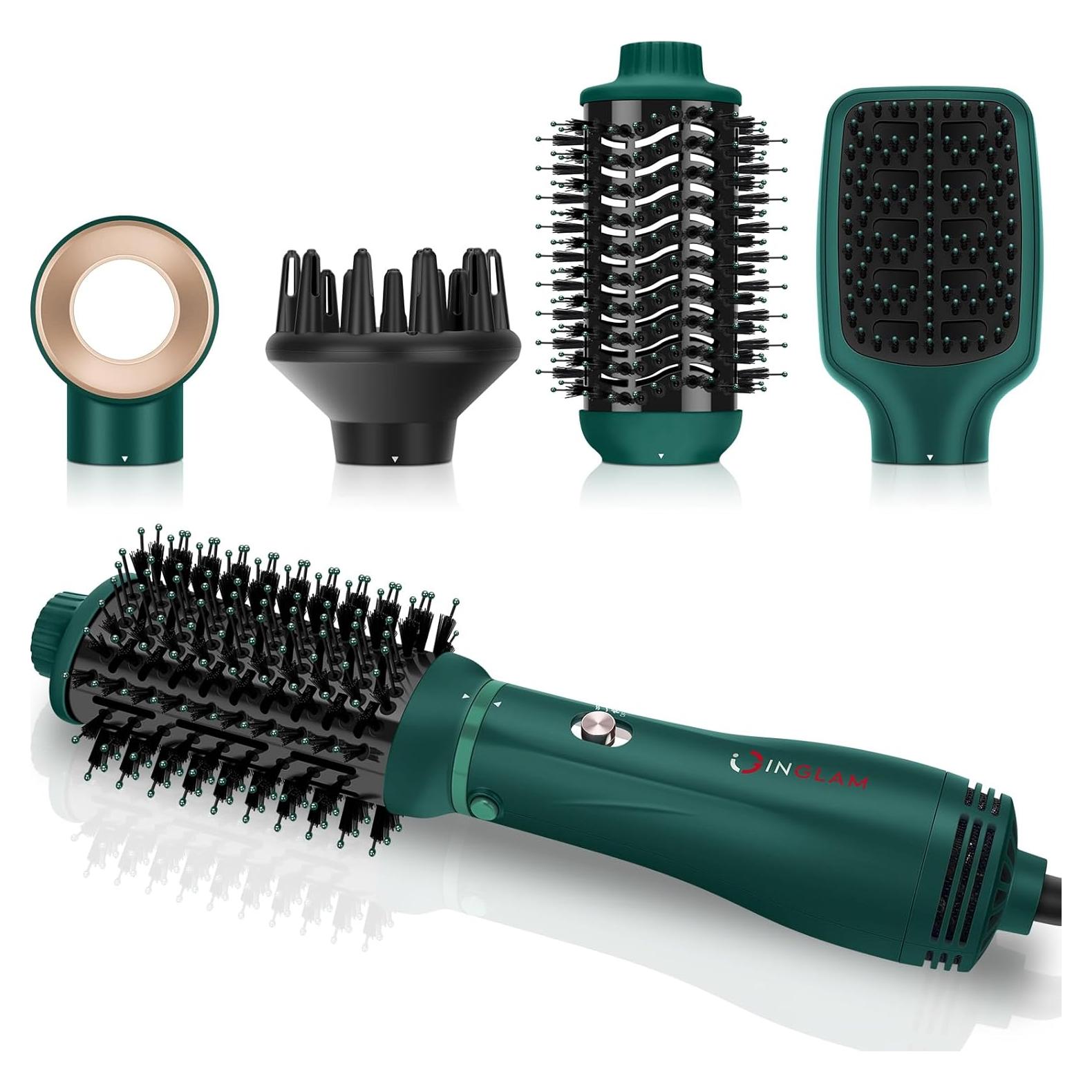 Cepillo Secador 4 en 1 IG INGLAM, Difusor Iónico, Verde