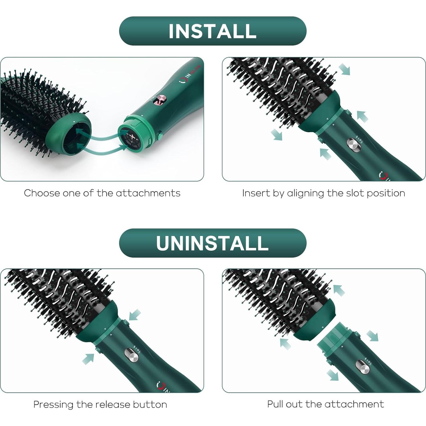 Cepillo Secador 4 en 1 IG INGLAM, Difusor Iónico, Verde