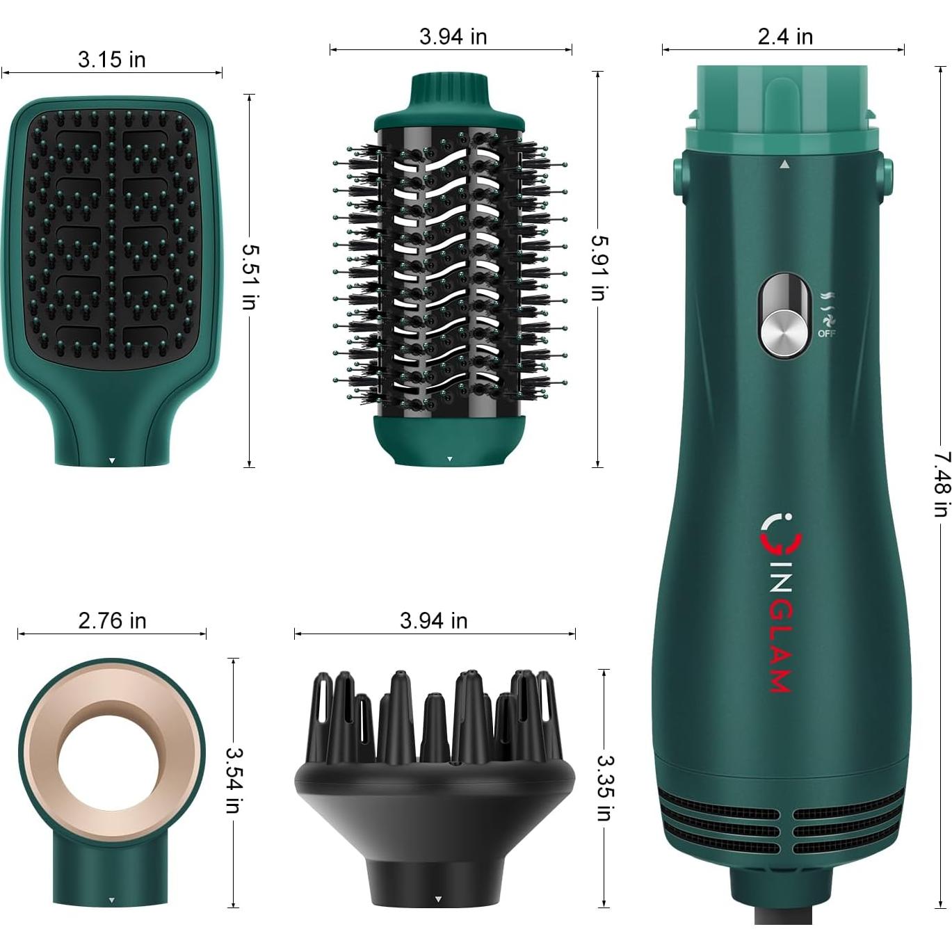 Cepillo Secador 4 en 1 IG INGLAM, Difusor Iónico, Verde