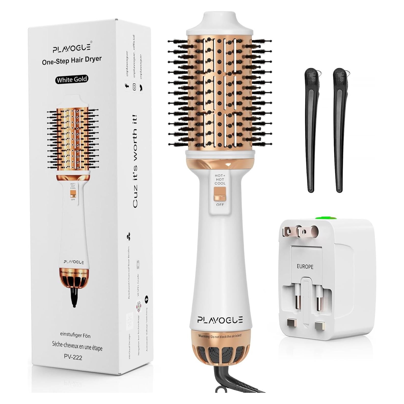 Cepillo Secador Doble Voltaje Plavogue PV222 Oro Blanco 380g