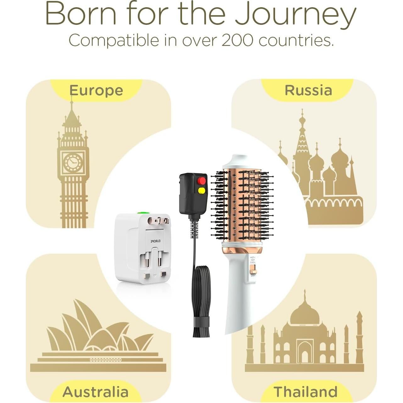 Cepillo Secador Doble Voltaje Plavogue PV222 Oro Blanco 380g