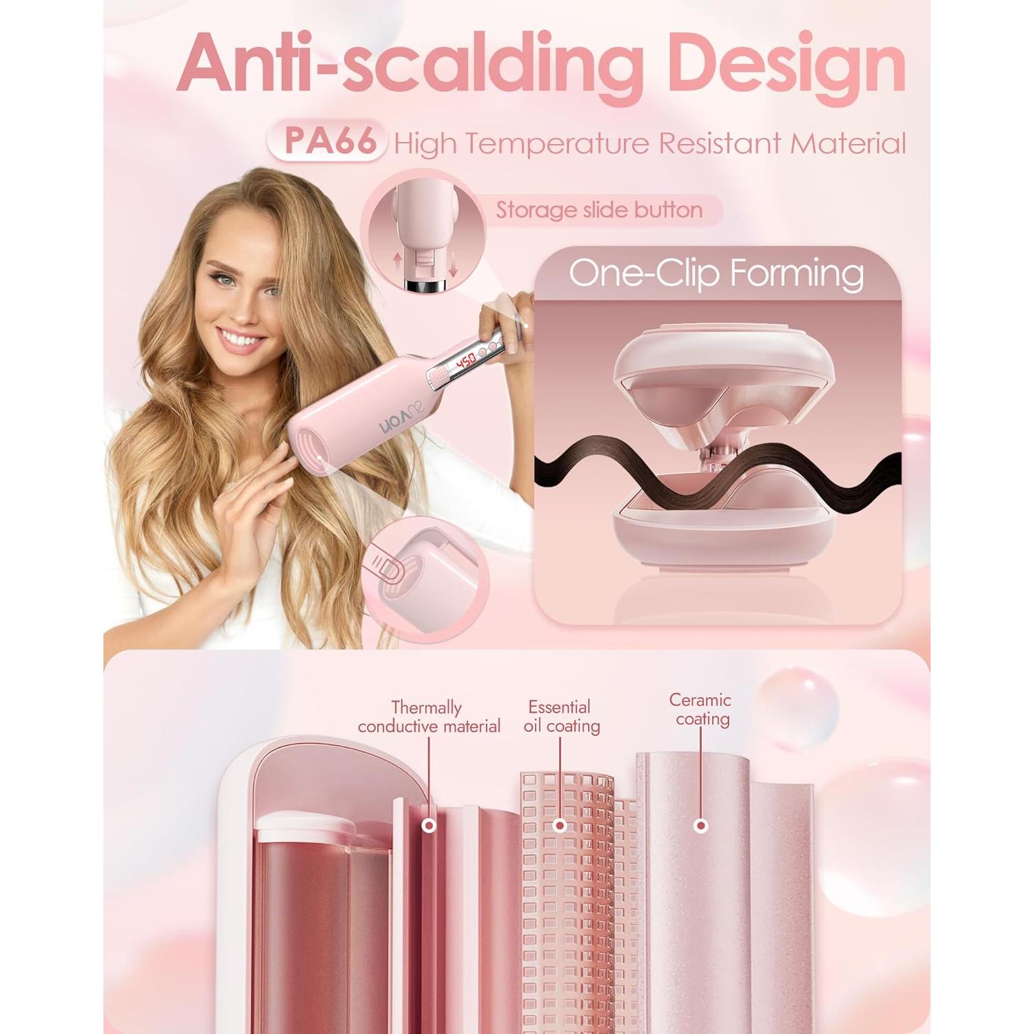 Rizador de Cabello NOVUS 2 Barriles 1.1" Cerámica Iónica Rosa