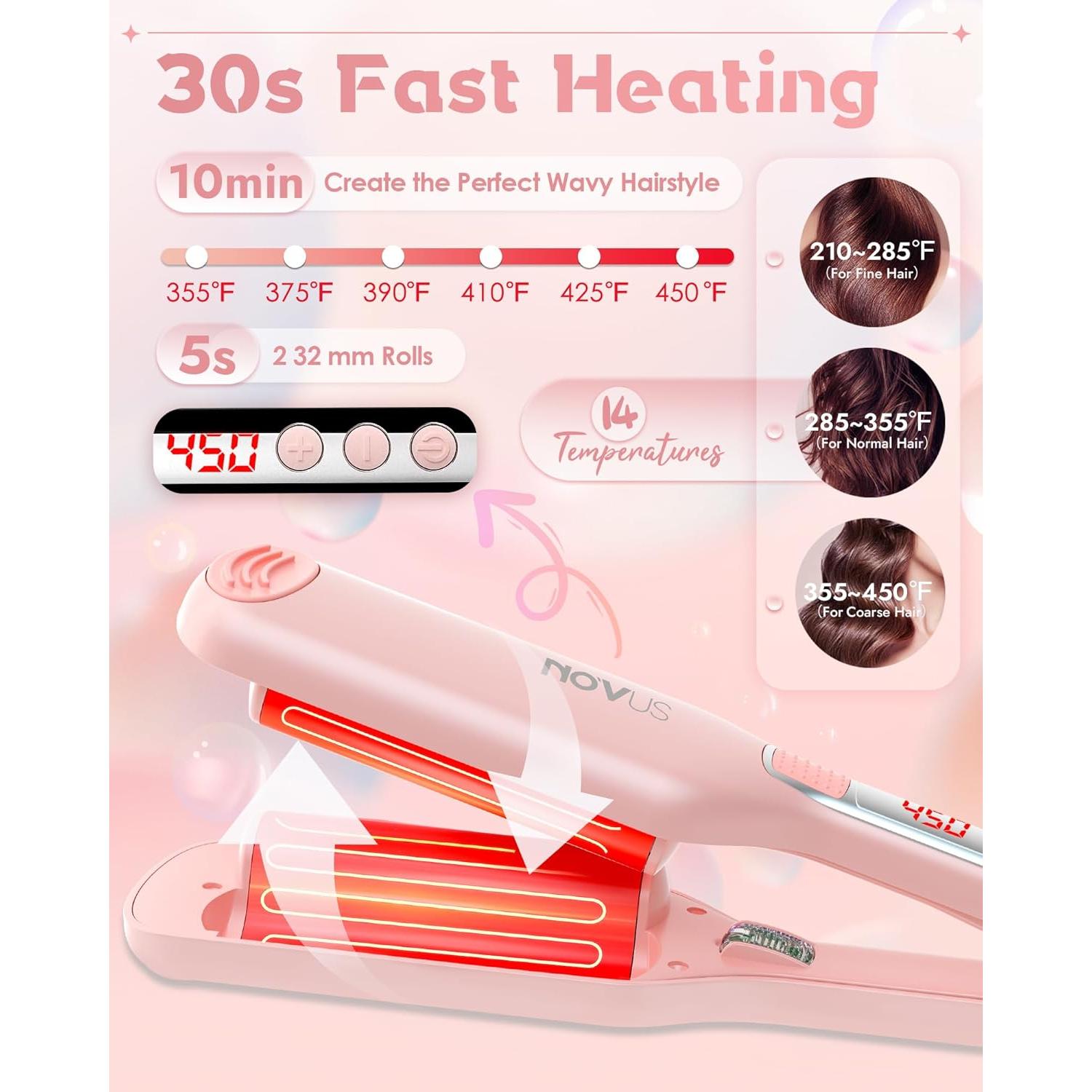 Rizador de Cabello NOVUS 2 Barriles 1.1" Cerámica Iónica Rosa