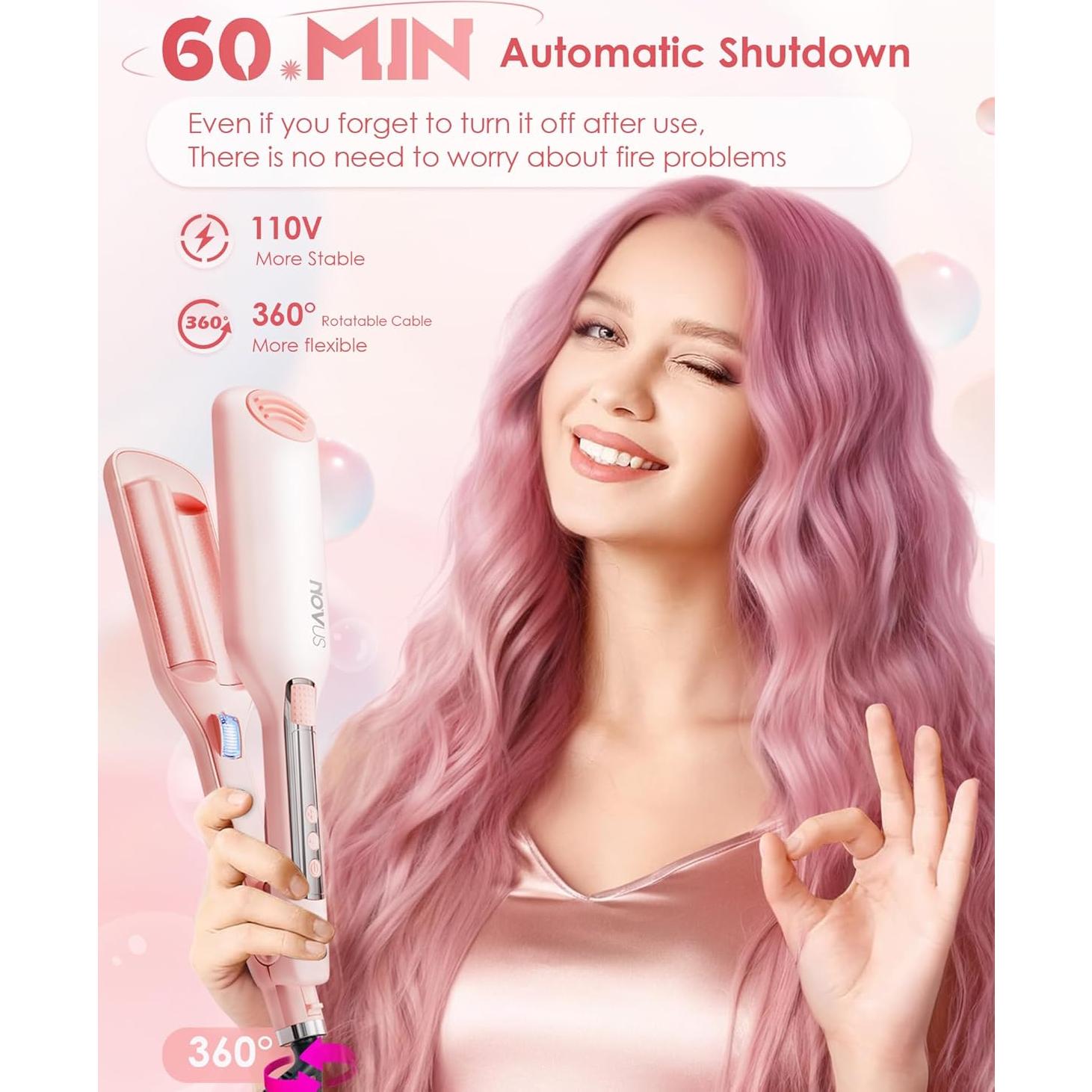 Rizador de Cabello NOVUS 2 Barriles 1.1" Cerámica Iónica Rosa