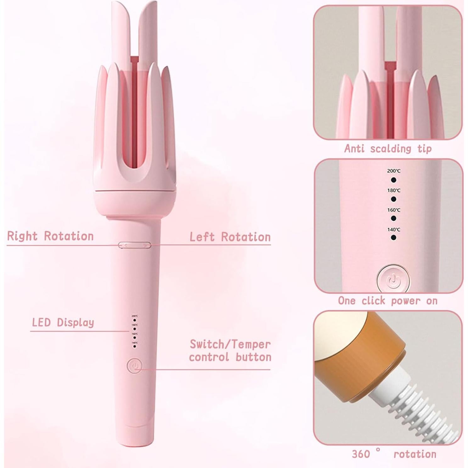 Rizador Automático Wrewing HJJF02 3.18 cm Rosa con Pantalla LED