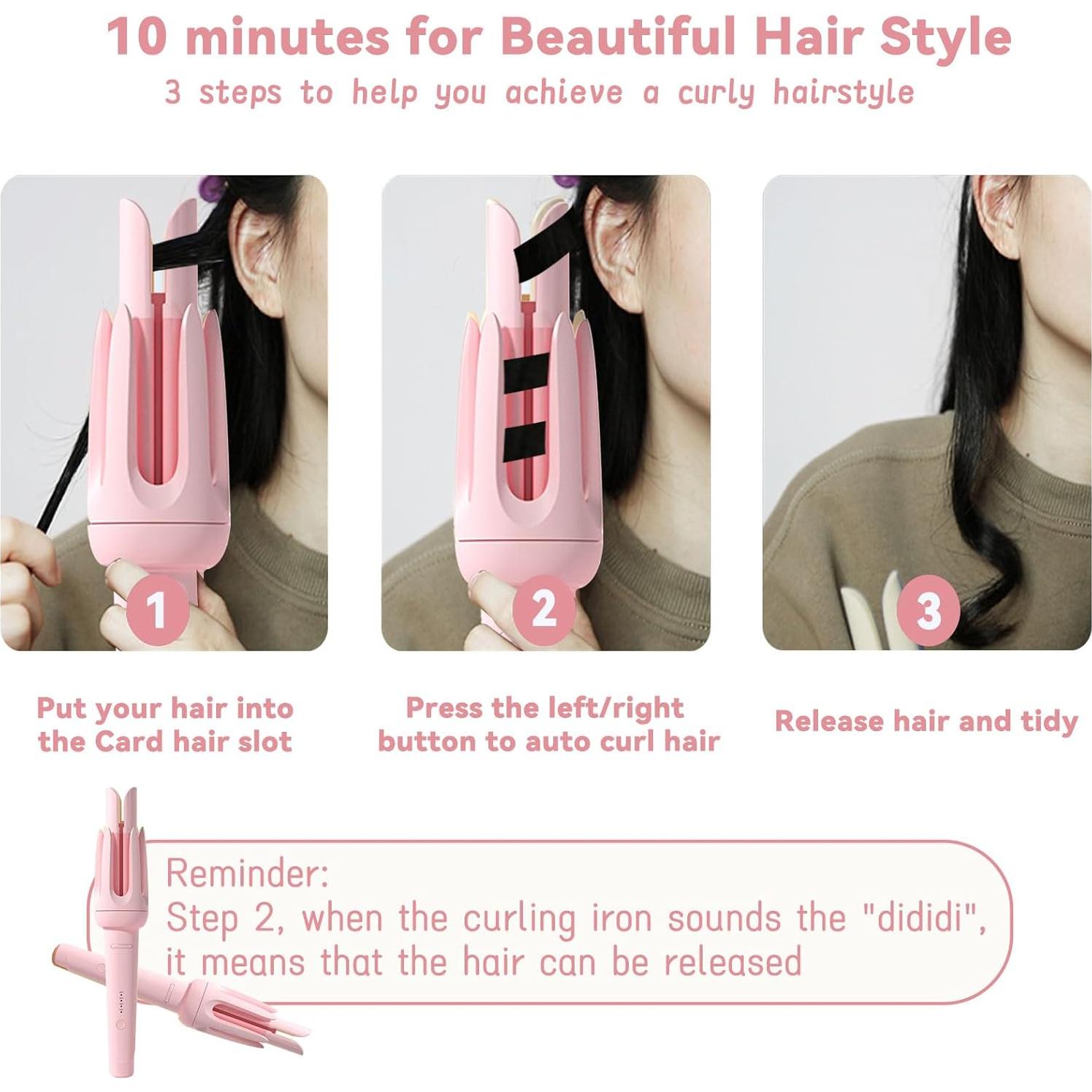 Rizador Automático Wrewing HJJF02 3.18 cm Rosa con Pantalla LED