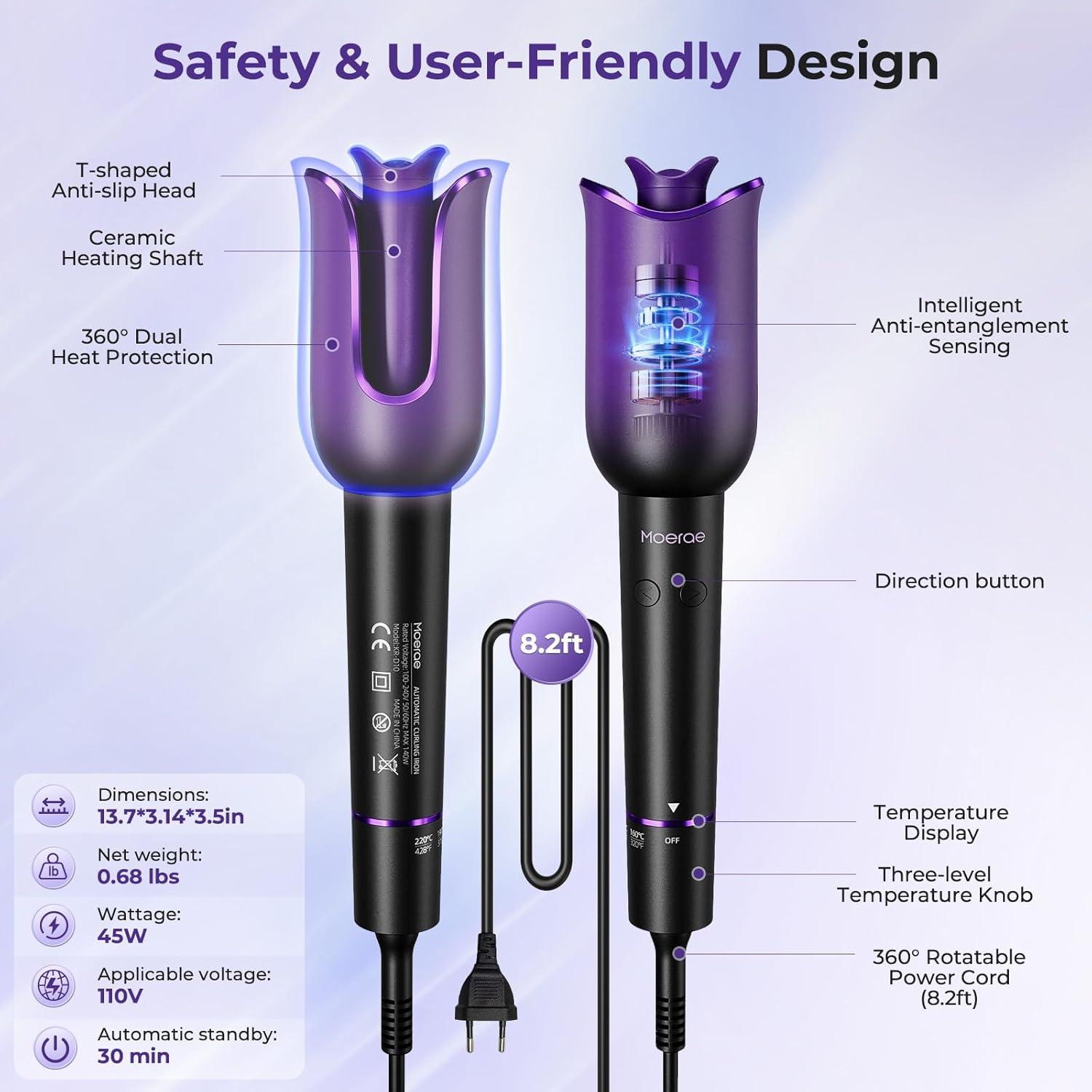 Rizador Automático Moerae 1" (2.54 cm) 3 Temperaturas Antienredos