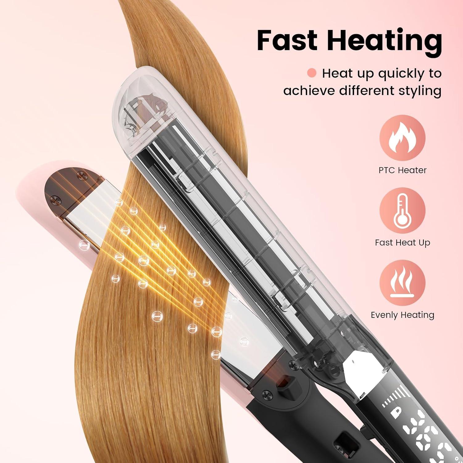 Plancha de Pelo y Rizador 2 en 1 PRITECH Rosa, Titanio, 120-232°C