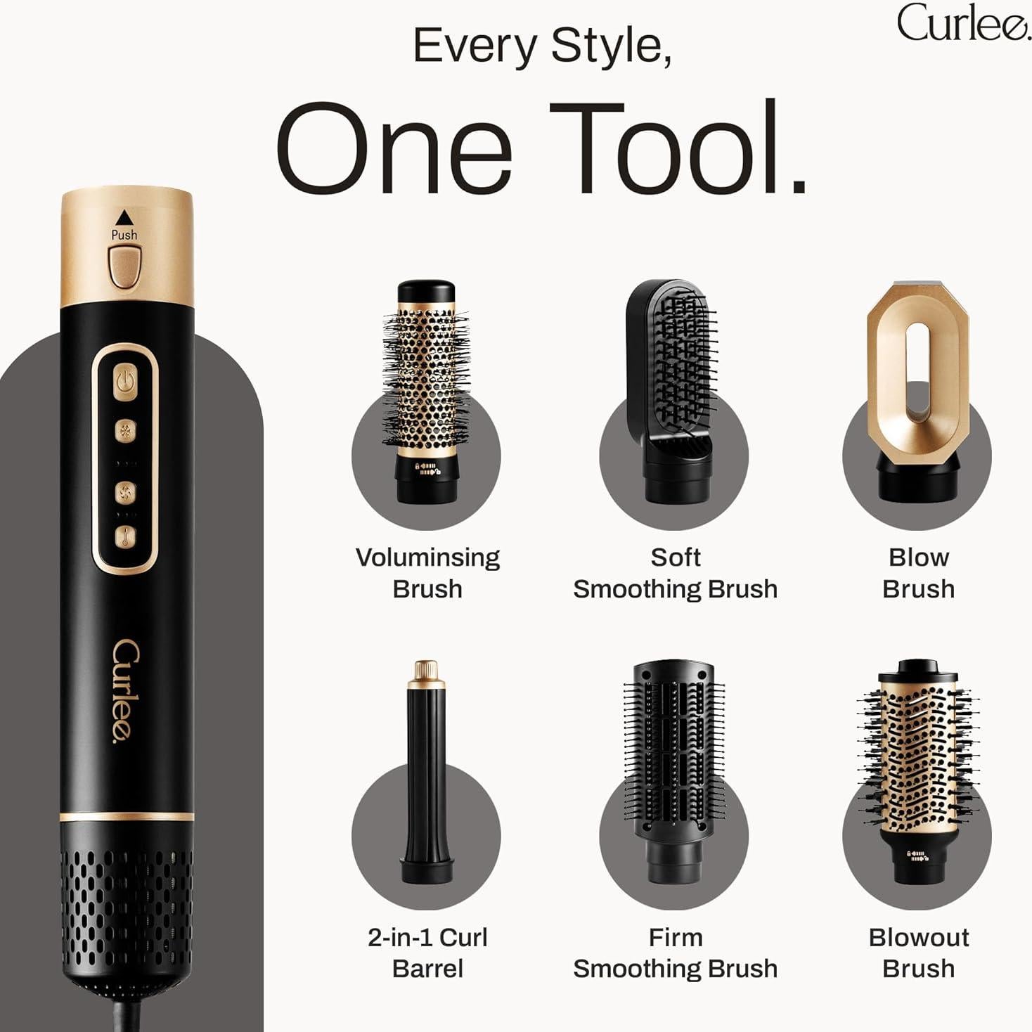 Cepillo Secador de Cabello Curlee 1200W 6 en 1 Negro