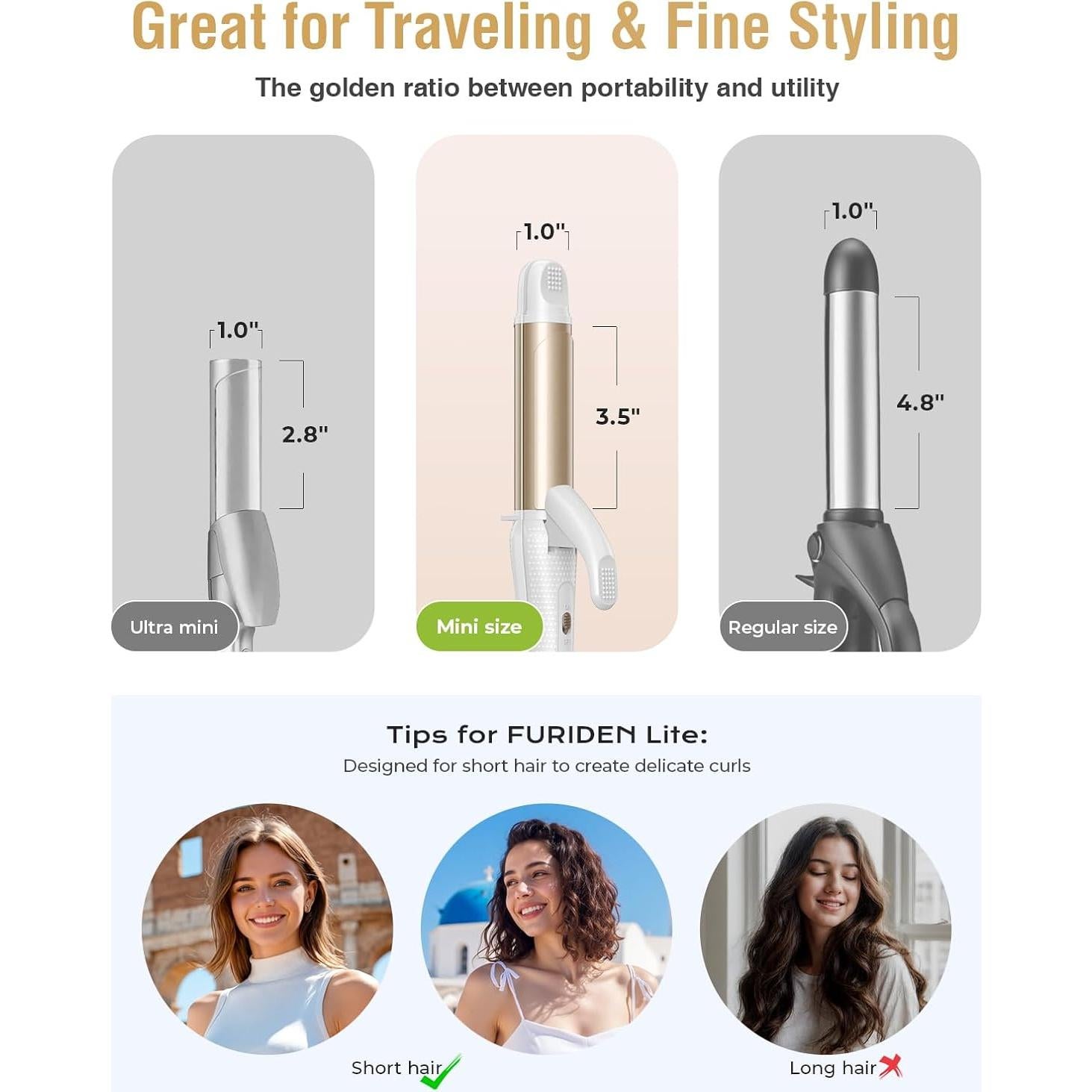 Plancha de Rizar Compacta FURIDEN Lite 1" Doble Voltaje 450°F