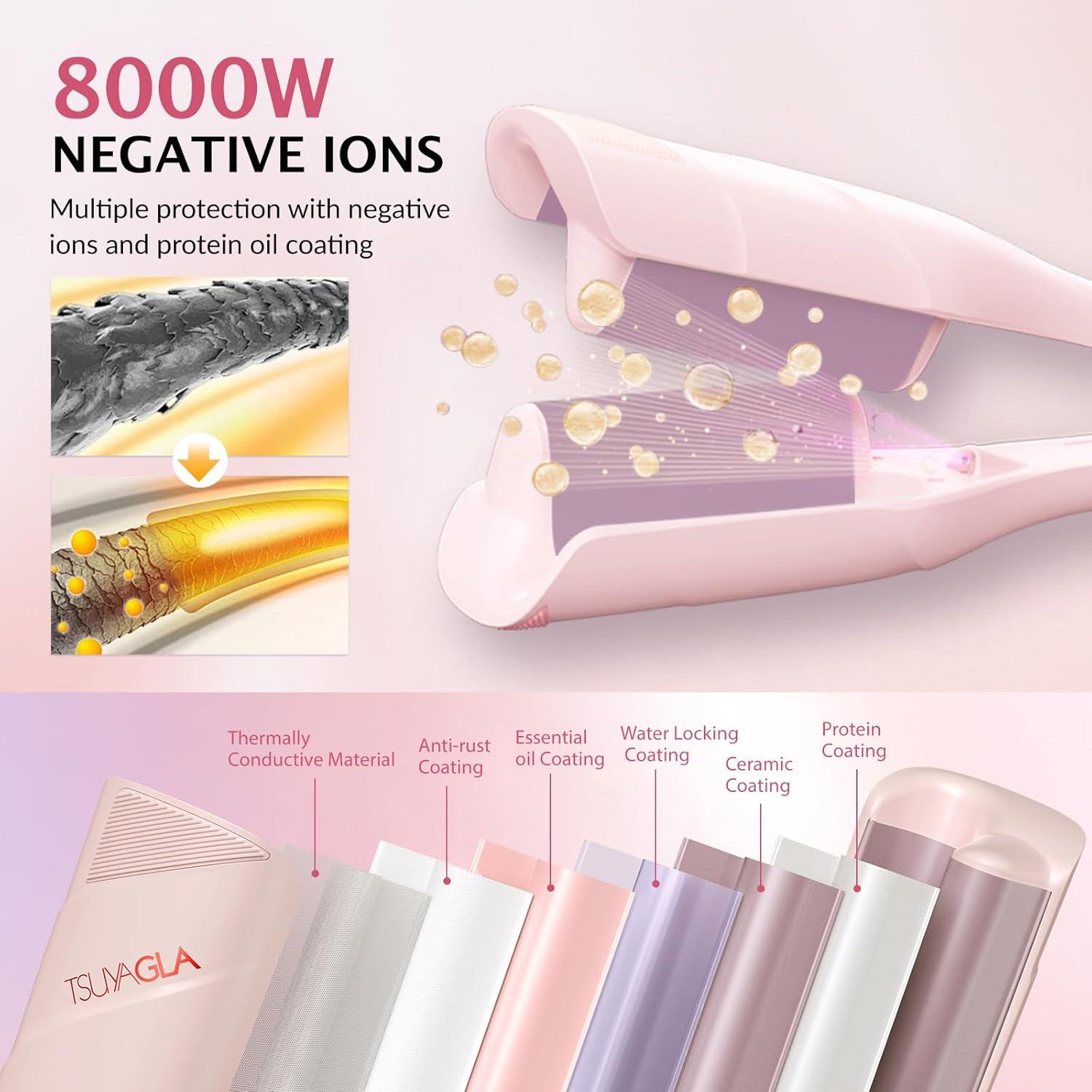 Rizador de Cabello TSUYAGLA 1.42" Cerámica Rosa Calentamiento Rápido