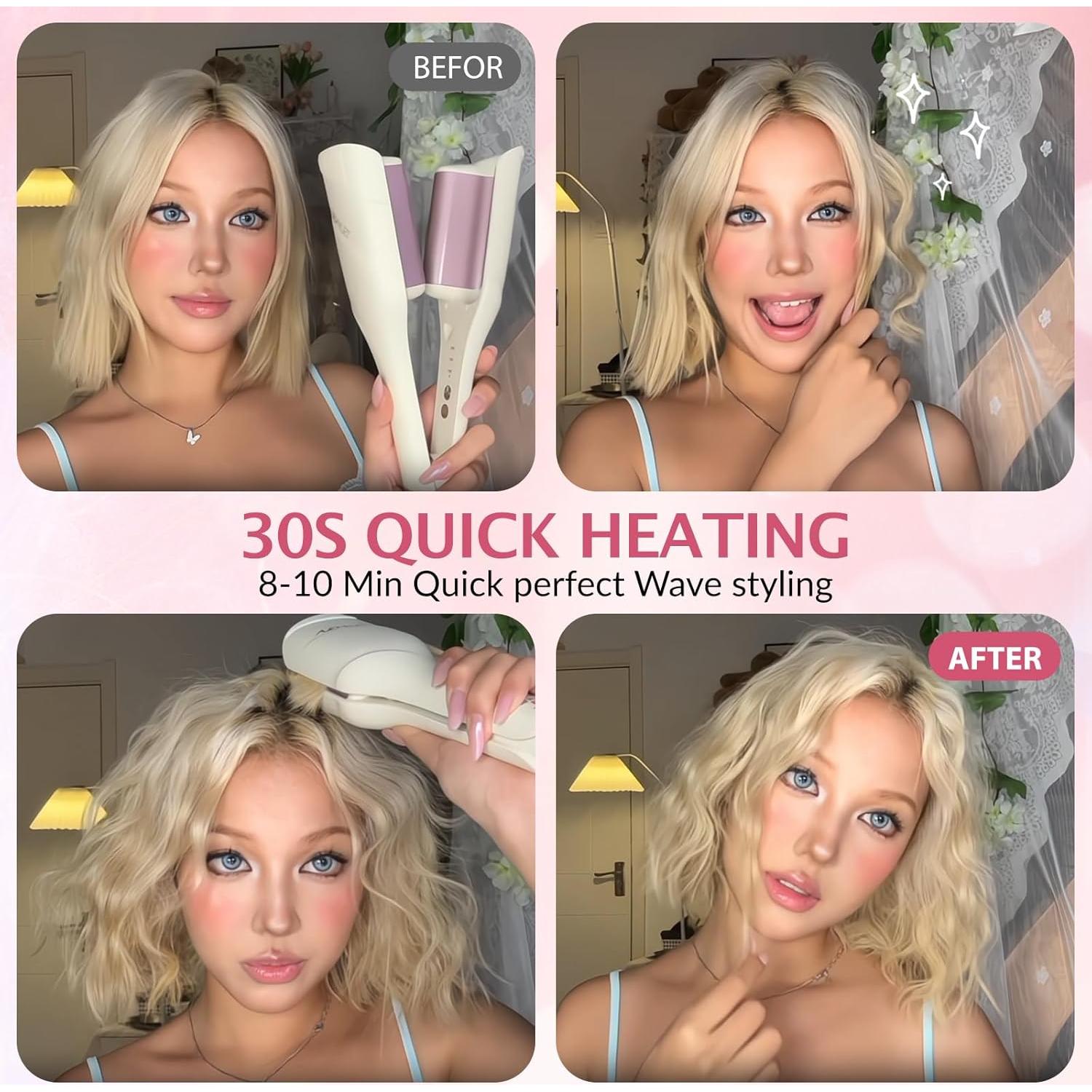 Rizador de Cabello TSUYAGLA 1.42" Cerámica Rosa Calentamiento Rápido