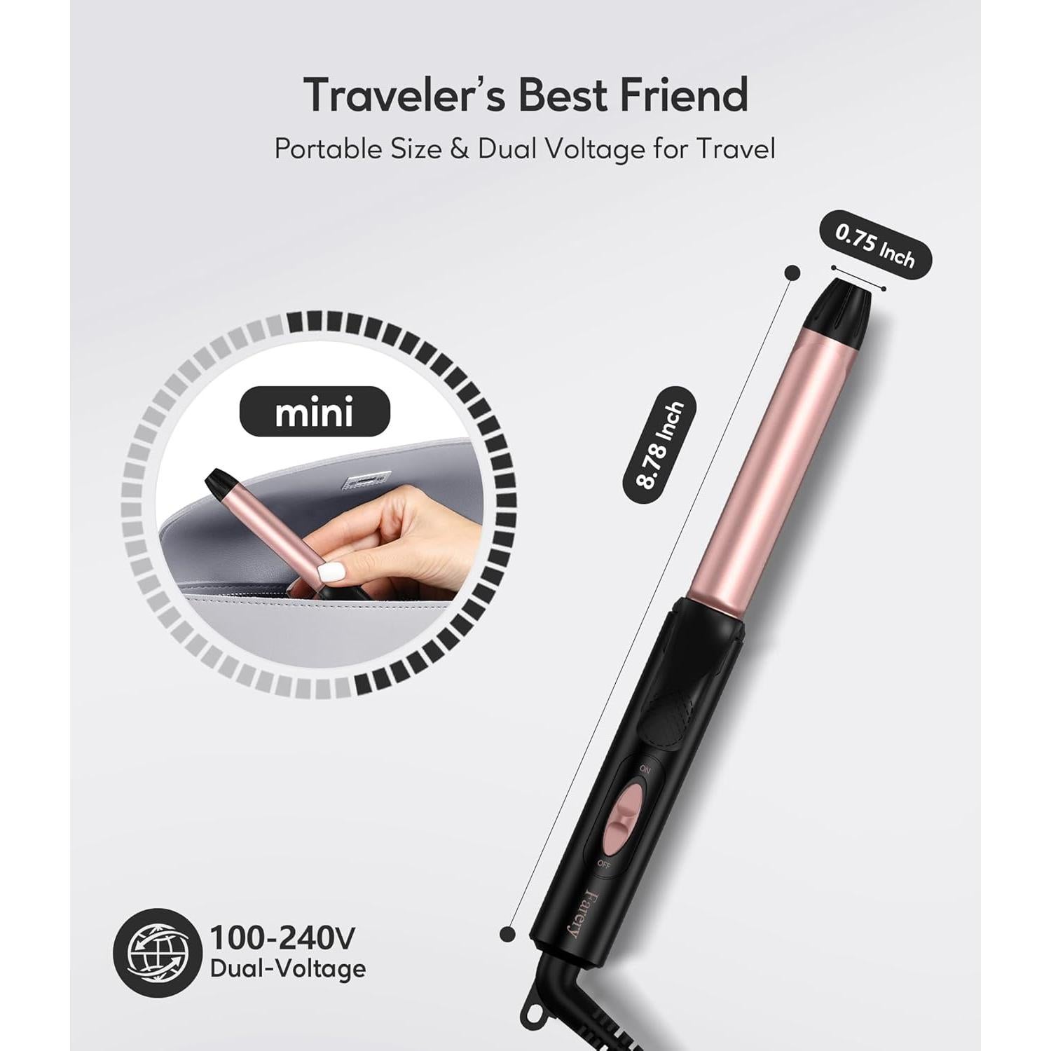 Rizador de Pelo Mini Cerámico Farery 3/4" Doble Voltaje