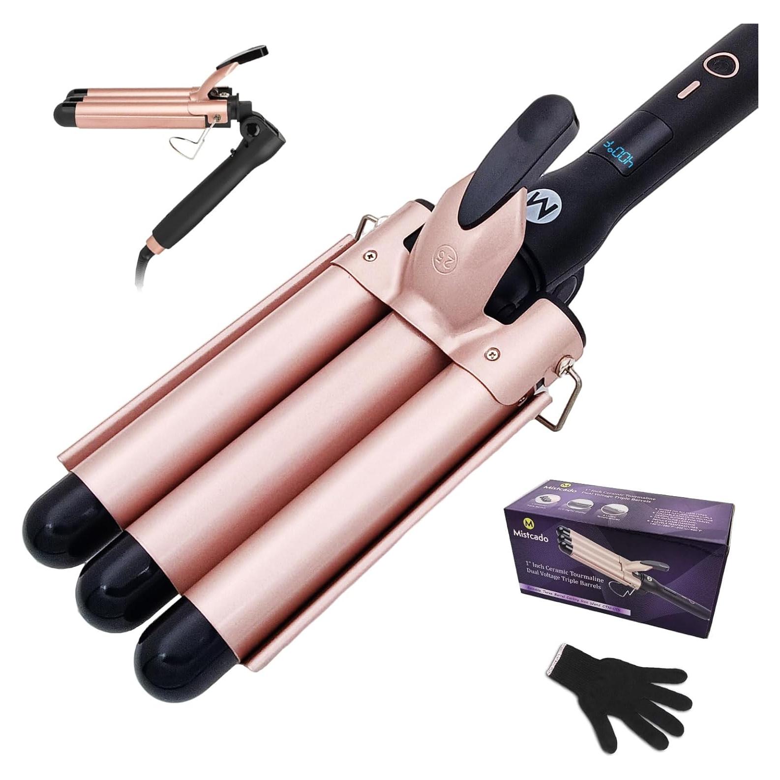 Rizador de 3 Barriles WENZHOU de Cerámica 1" Plegable Oro