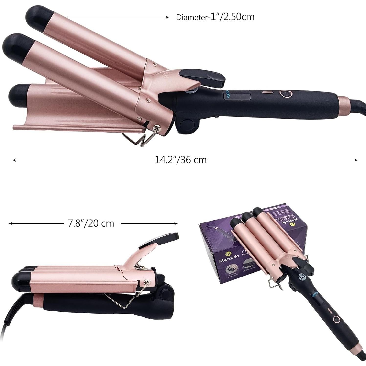 Rizador de 3 Barriles WENZHOU de Cerámica 1" Plegable Oro