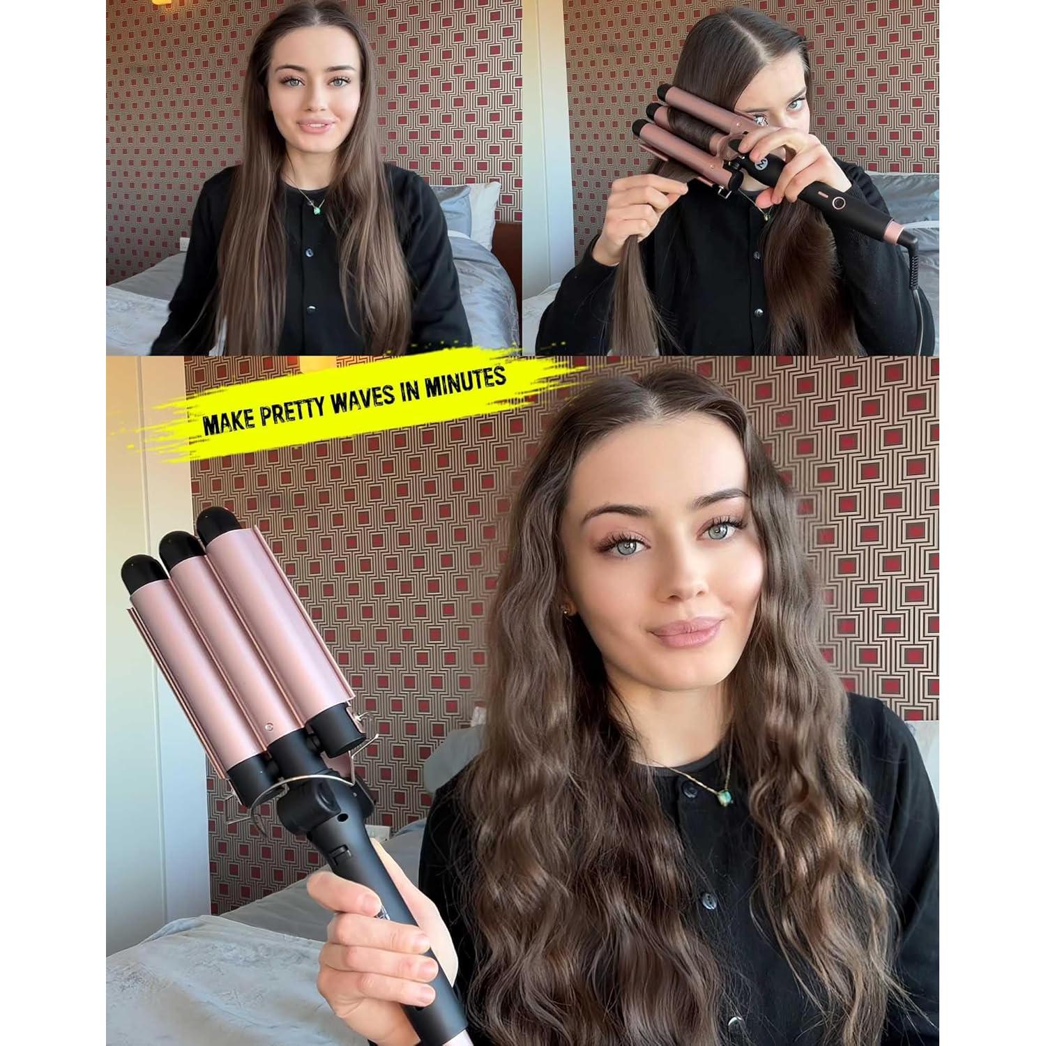 Rizador de 3 Barriles WENZHOU de Cerámica 1" Plegable Oro